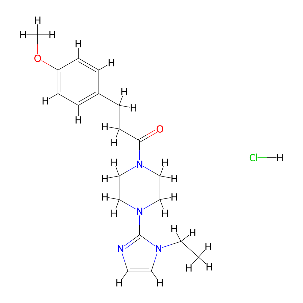 1-(4-(1-ethyl-1H-imidazol-2-yl)piperazin-1-yl)-3-(4-methoxyphenyl)propan-1-one hydrochloride molecular structure, CAS 1190005-63-0