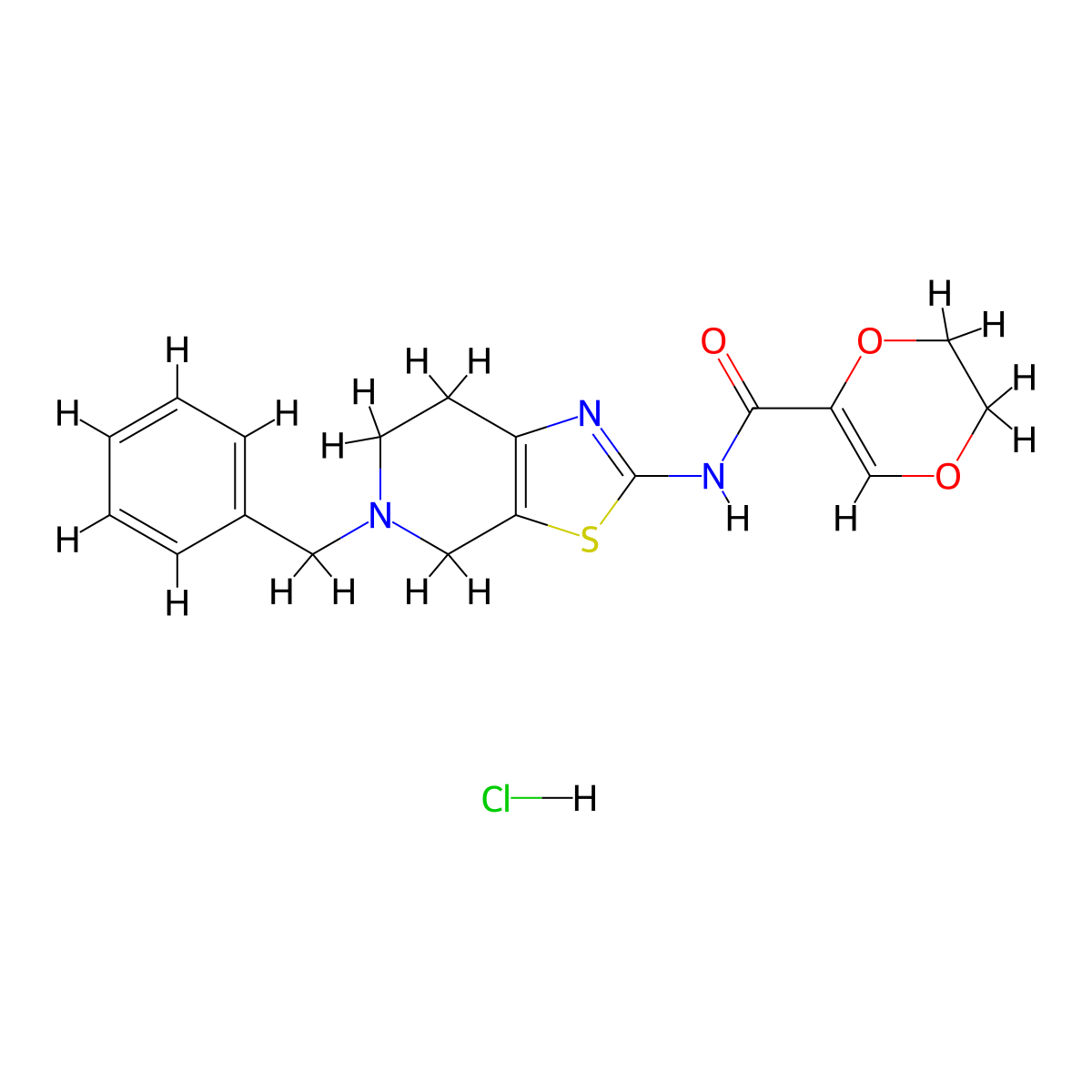 N-(5-benzyl-4,5,6,7-tetrahydrothiazolo[5,4-c]pyridin-2-yl)-5,6-dihydro-1,4-dioxine-2-carboxamide hydrochloride molecular structure, CAS 1190005-95-8