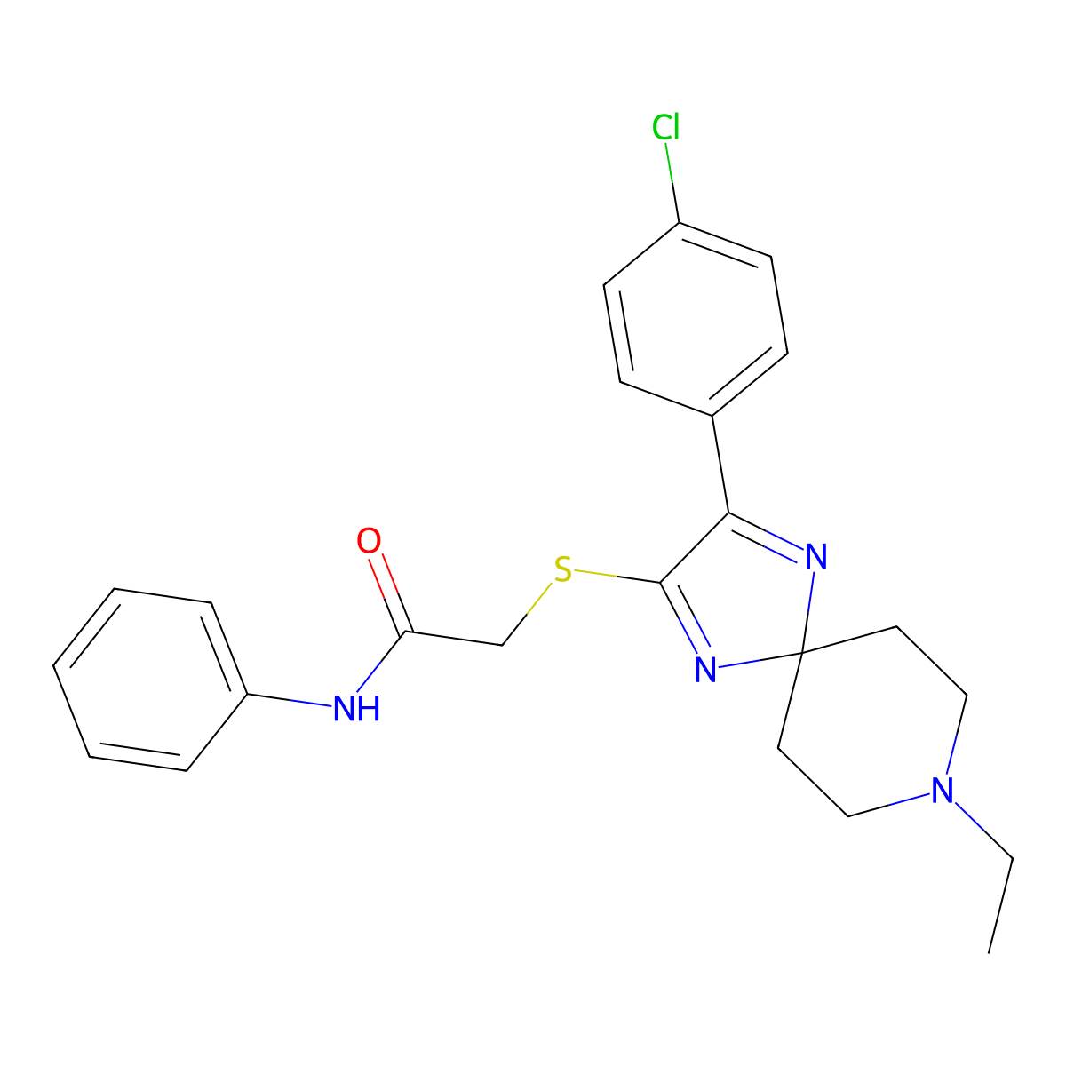 2-((3-(4-chlorophenyl)-8-ethyl-1,4,8-triazaspiro[4.5]deca-1,3-dien-2-yl)thio)-N-phenylacetamide molecular structure, CAS 1190006-62-2