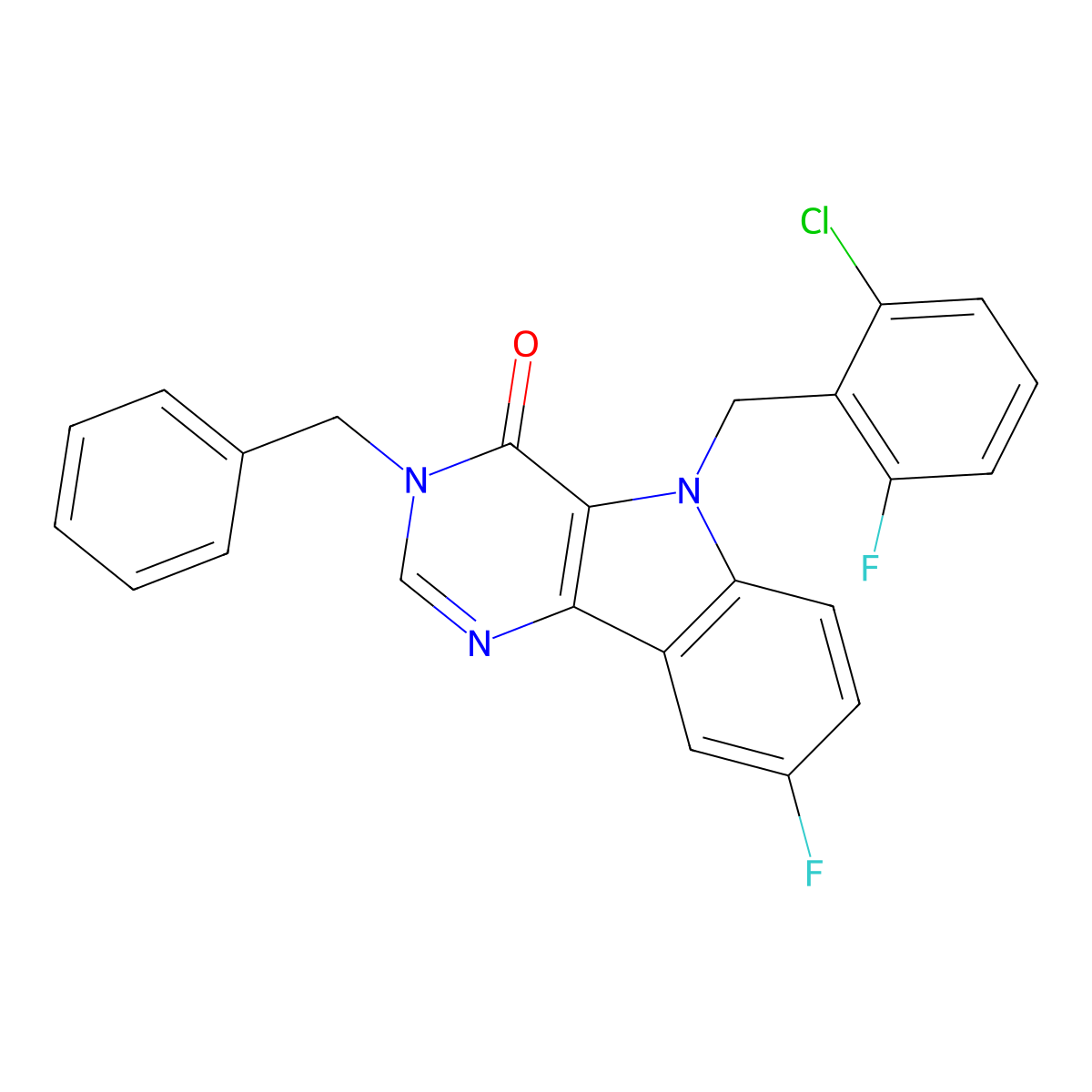 3-benzyl-5-(2-chloro-6-fluorobenzyl)-8-fluoro-3H-pyrimido[5,4-b]indol-4(5H)-one molecular structure, CAS 1190007-67-0
