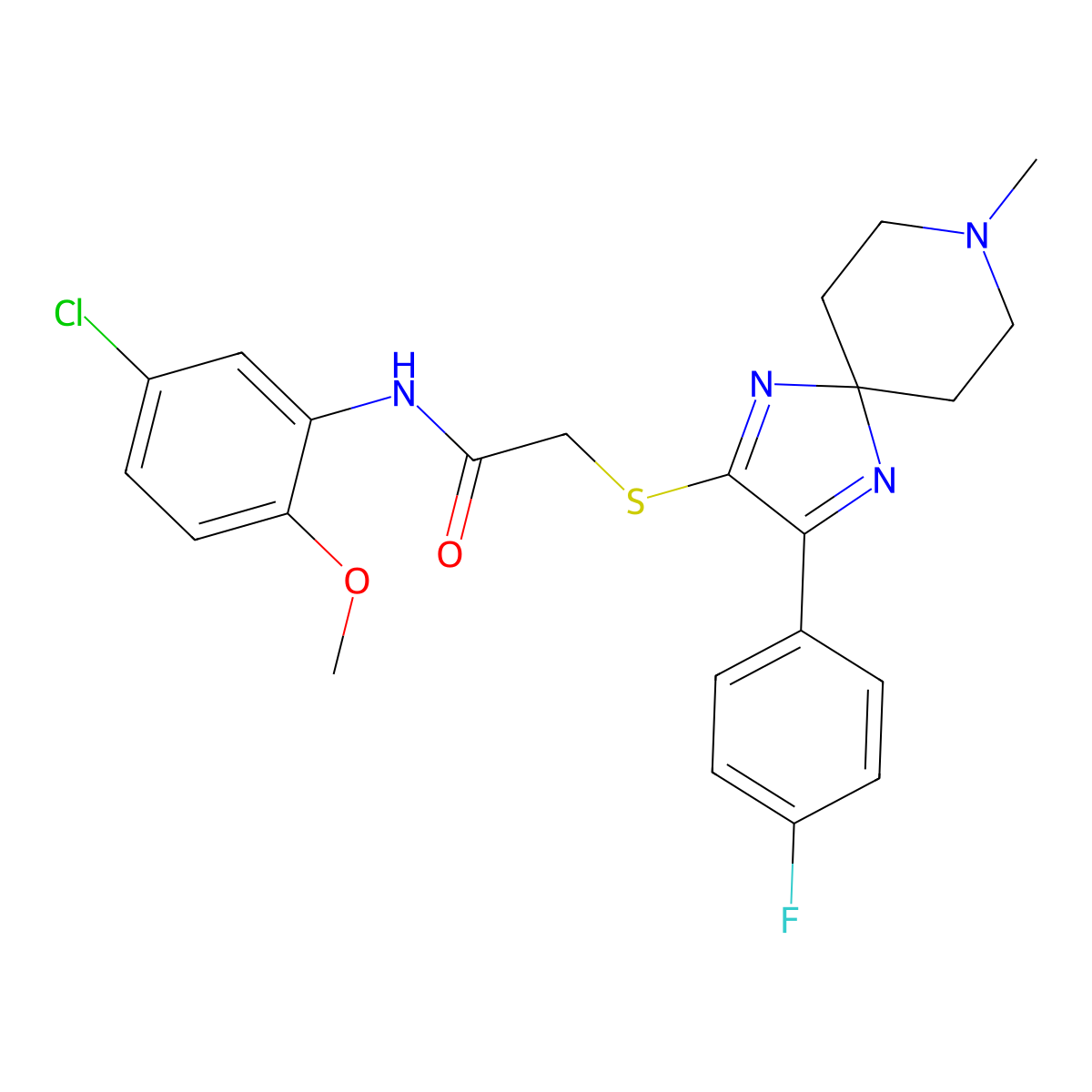 N-(5-Chloro-2-methoxyphenyl)-2-{[3-(4-fluorophenyl)-8-methyl-1,4,8-triazaspiro[4.5]deca-1,3-dien-2-YL]sulfanyl}acetamide molecular structure, CAS 1190008-18-4