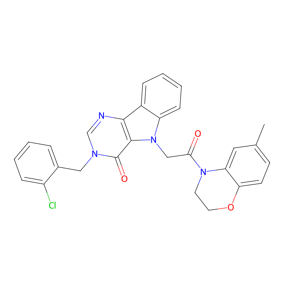 3-(2-chlorobenzyl)-5-(2-(6-methyl-2H-benzo[b][1,4]oxazin-4(3H)-yl)-2-oxoethyl)-3H-pyrimido[5,4-b]indol-4(5H)-one molecular structure, CAS 1190009-86-9