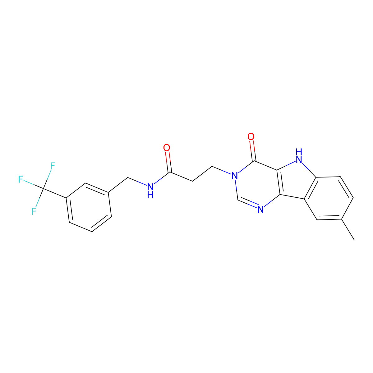 3-(8-methyl-4-oxo-4,5-dihydro-3H-pyrimido[5,4-b]indol-3-yl)-N-(3-(trifluoromethyl)benzyl)propanamide molecular structure, CAS 1190009-93-8