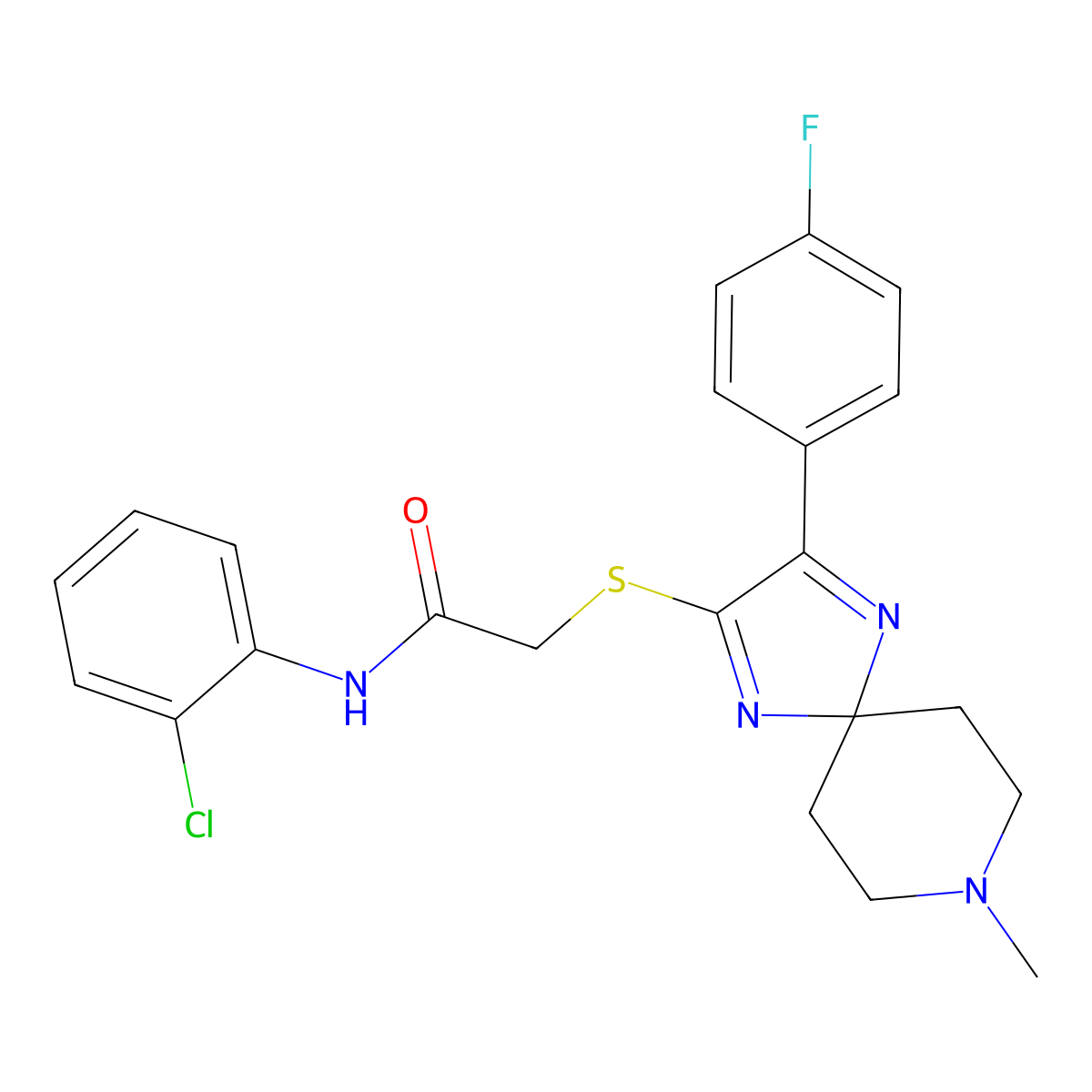 N-(2-chlorophenyl)-2-((3-(4-fluorophenyl)-8-methyl-1,4,8-triazaspiro[4.5]deca-1,3-dien-2-yl)thio)acetamide molecular structure, CAS 1190010-45-7