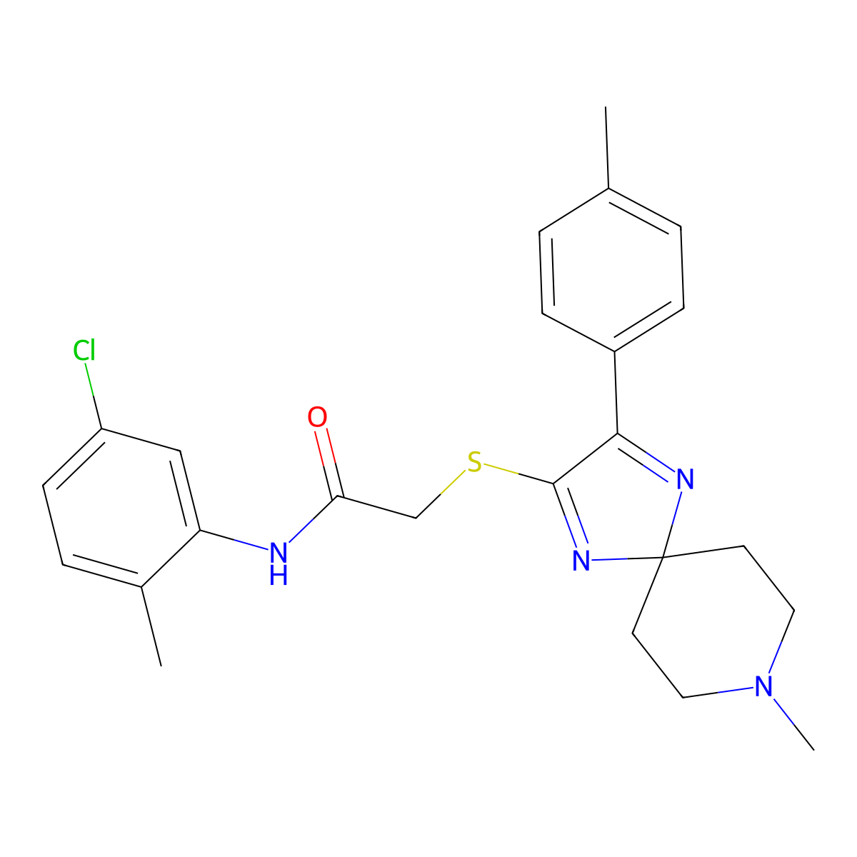 N-(5-chloro-2-methylphenyl)-2-((8-methyl-3-(p-tolyl)-1,4,8-triazaspiro[4.5]deca-1,3-dien-2-yl)thio)acetamide molecular structure, CAS 1190011-51-8