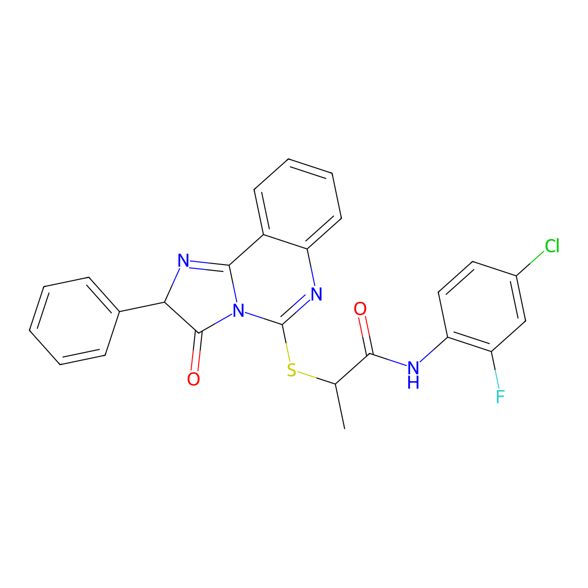 N-(4-chloro-2-fluorophenyl)-2-((3-oxo-2-phenyl-2,3-dihydroimidazo[1,2-c]quinazolin-5-yl)thio)propanamide molecular structure, CAS 1190012-23-7