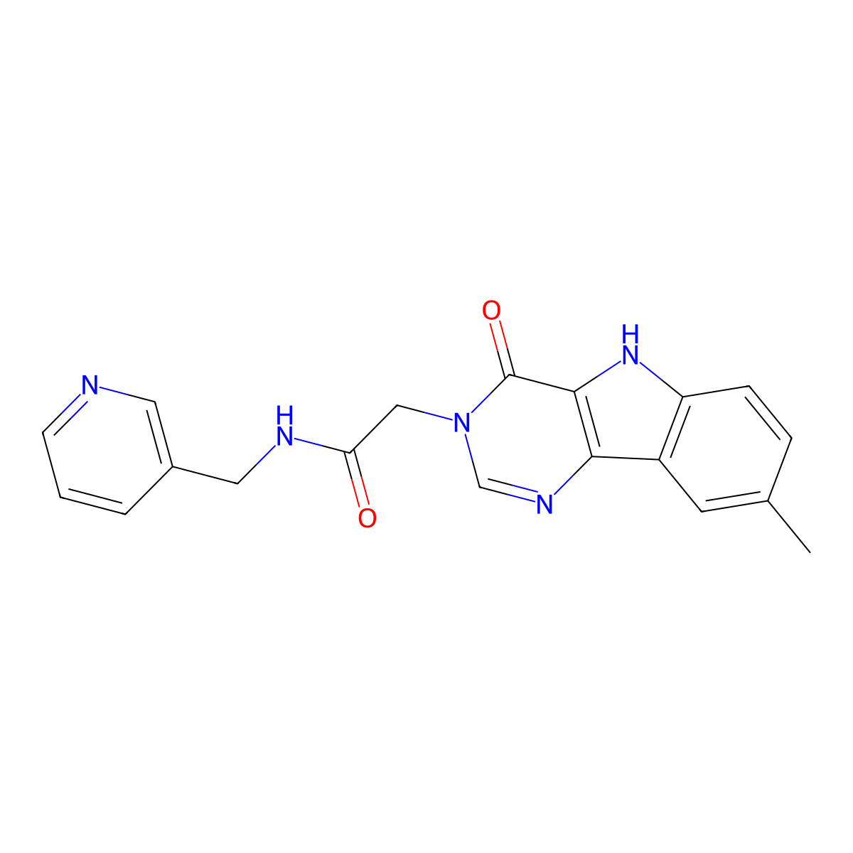 2-(8-methyl-4-oxo-4,5-dihydro-3H-pyrimido[5,4-b]indol-3-yl)-N-(pyridin-3-ylmethyl)acetamide molecular structure, CAS 1190012-93-1