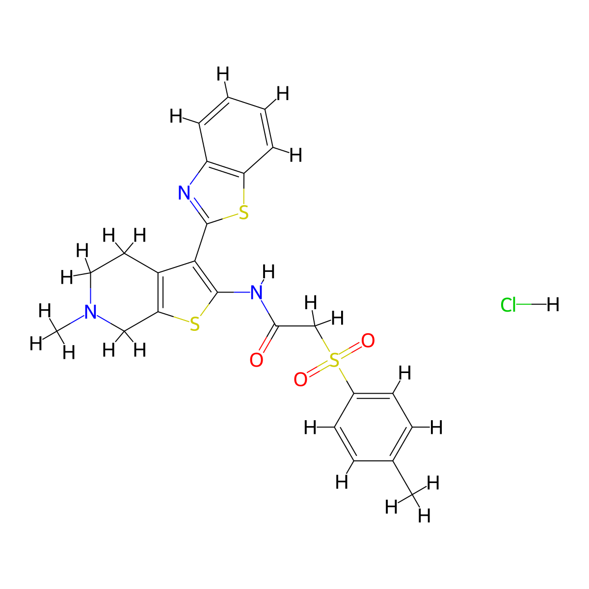 N-(3-(benzo[d]thiazol-2-yl)-6-methyl-4,5,6,7-tetrahydrothieno[2,3-c]pyridin-2-yl)-2-tosylacetamide hydrochloride molecular structure, CAS 1190013-39-8