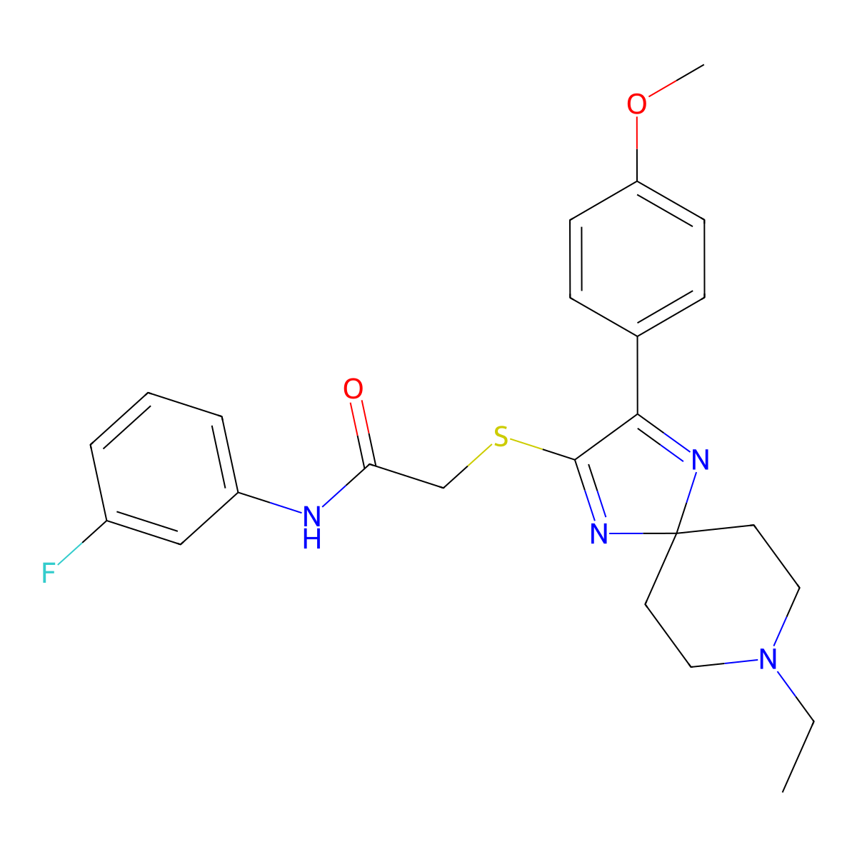 2-((8-ethyl-3-(4-methoxyphenyl)-1,4,8-triazaspiro[4.5]deca-1,3-dien-2-yl)thio)-N-(3-fluorophenyl)acetamide molecular structure, CAS 1190013-88-7