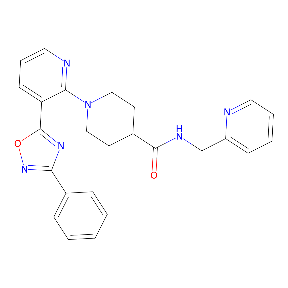 1-(3-(3-phenyl-1,2,4-oxadiazol-5-yl)pyridin-2-yl)-N-(pyridin-2-ylmethyl)piperidine-4-carboxamide molecular structure, CAS 1190014-11-9
