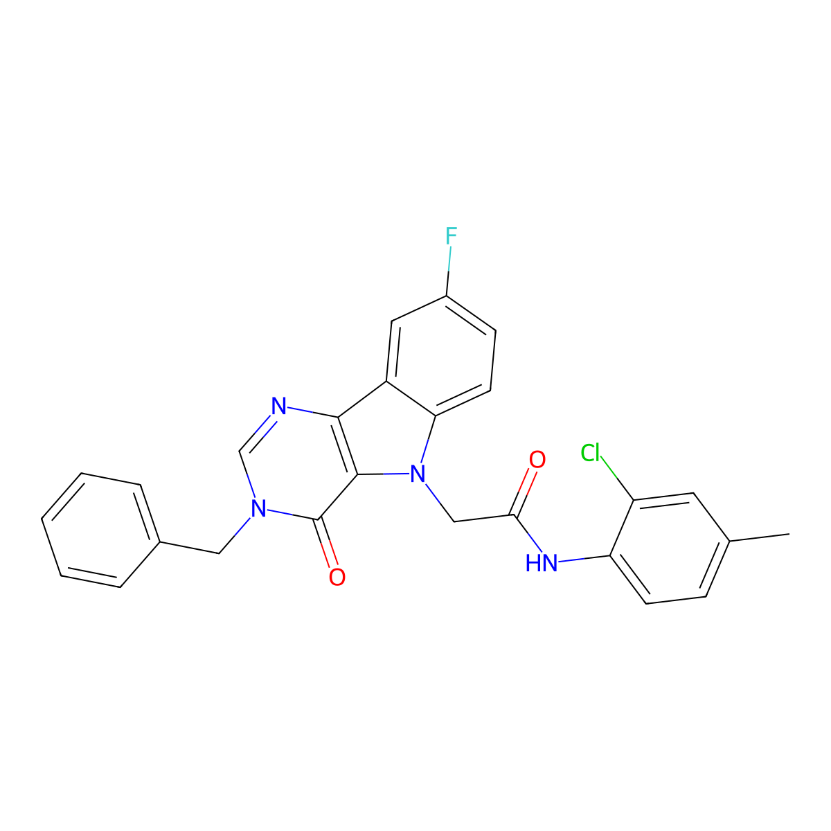 2-(3-benzyl-8-fluoro-4-oxo-3H-pyrimido[5,4-b]indol-5(4H)-yl)-N-(2-chloro-4-methylphenyl)acetamide molecular structure, CAS 1190014-76-6