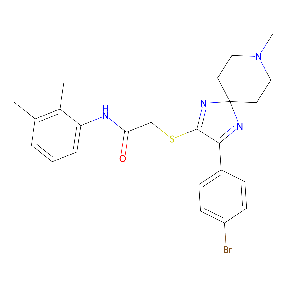 2-((3-(4-bromophenyl)-8-methyl-1,4,8-triazaspiro[4.5]deca-1,3-dien-2-yl)thio)-N-(2,3-dimethylphenyl)acetamide molecular structure, CAS 1190015-21-4