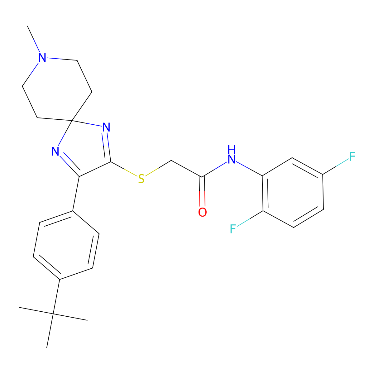 2-{[3-(4-tert-butylphenyl)-8-methyl-1,4,8-triazaspiro[4.5]deca-1,3-dien-2-yl]sulfanyl}-N-(2,5-difluorophenyl)acetamide molecular structure, CAS 1190015-25-8