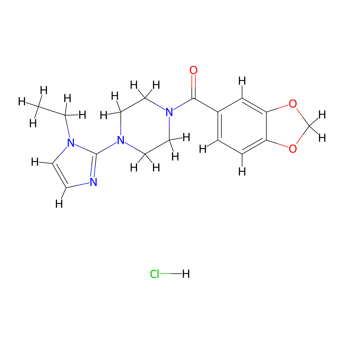benzo[d][1,3]dioxol-5-yl(4-(1-ethyl-1H-imidazol-2-yl)piperazin-1-yl)methanone hydrochloride molecular structure, CAS 1190015-70-3