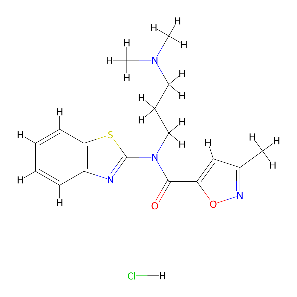 N-(benzo[d]thiazol-2-yl)-N-(3-(dimethylamino)propyl)-3-methylisoxazole-5-carboxamide hydrochloride molecular structure, CAS 1190016-47-7