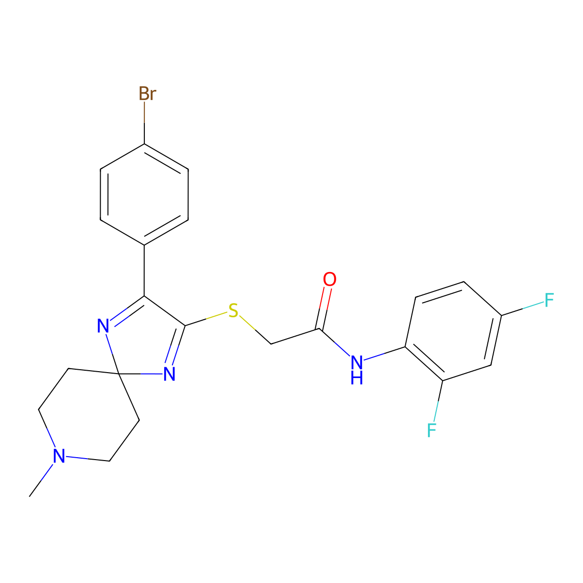 2-{[3-(4-bromophenyl)-8-methyl-1,4,8-triazaspiro[4.5]deca-1,3-dien-2-yl]sulfanyl}-N-(2,4-difluorophenyl)acetamide molecular structure, CAS 1190016-61-5