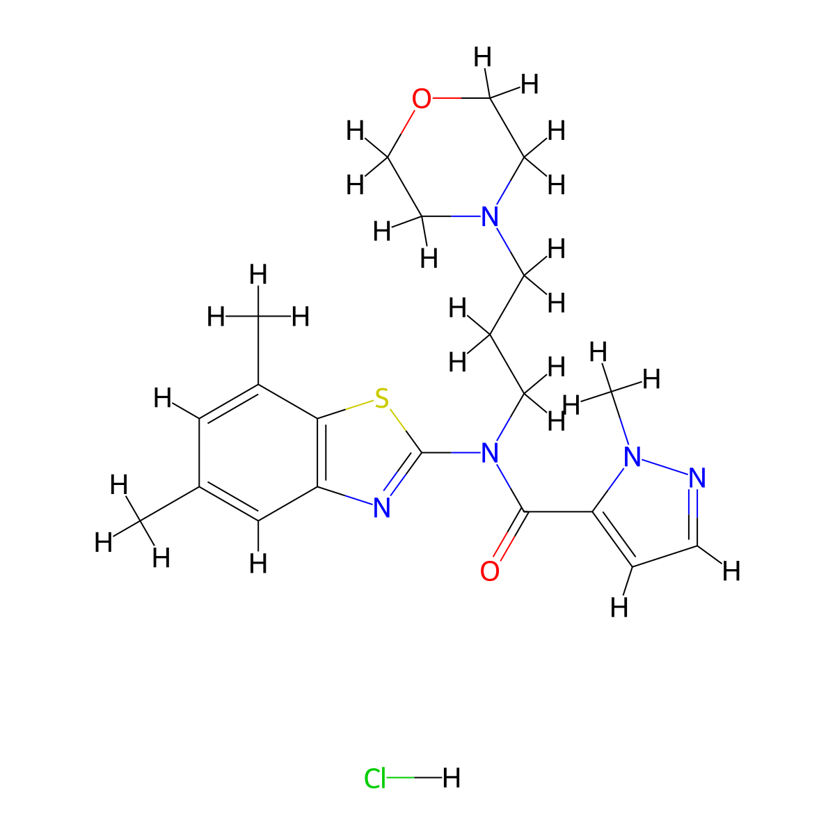 N-(5,7-dimethylbenzo[d]thiazol-2-yl)-1-methyl-N-(3-morpholinopropyl)-1H-pyrazole-5-carboxamide hydrochloride molecular structure, CAS 1190016-82-0