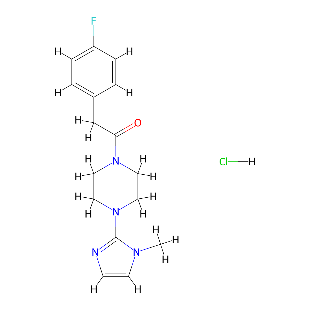 2-(4-fluorophenyl)-1-(4-(1-methyl-1H-imidazol-2-yl)piperazin-1-yl)ethanone hydrochloride molecular structure, CAS 1190017-06-1