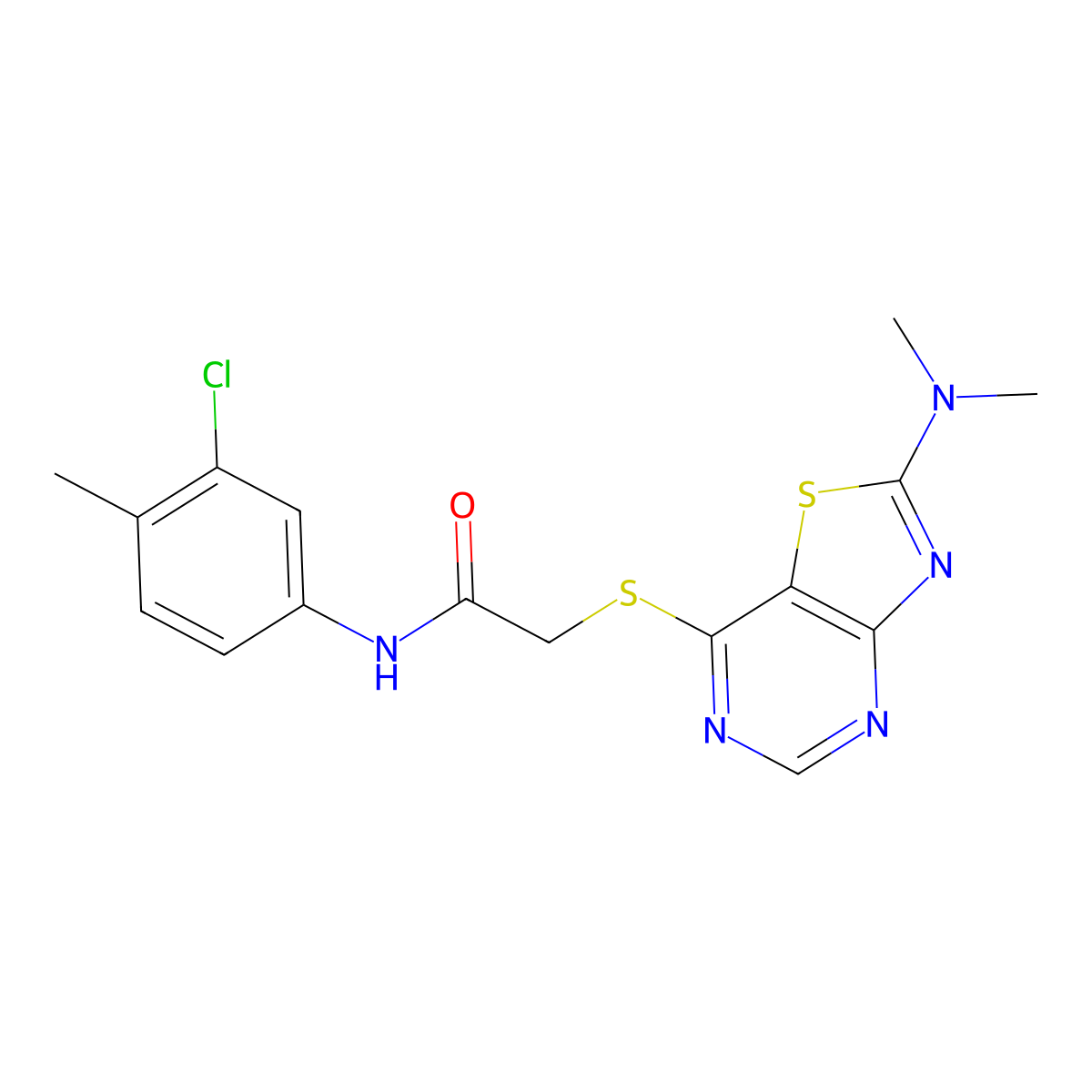 N-(3-chloro-4-methylphenyl)-2-((2-(dimethylamino)thiazolo[4,5-d]pyrimidin-7-yl)thio)acetamide molecular structure, CAS 1190017-41-4