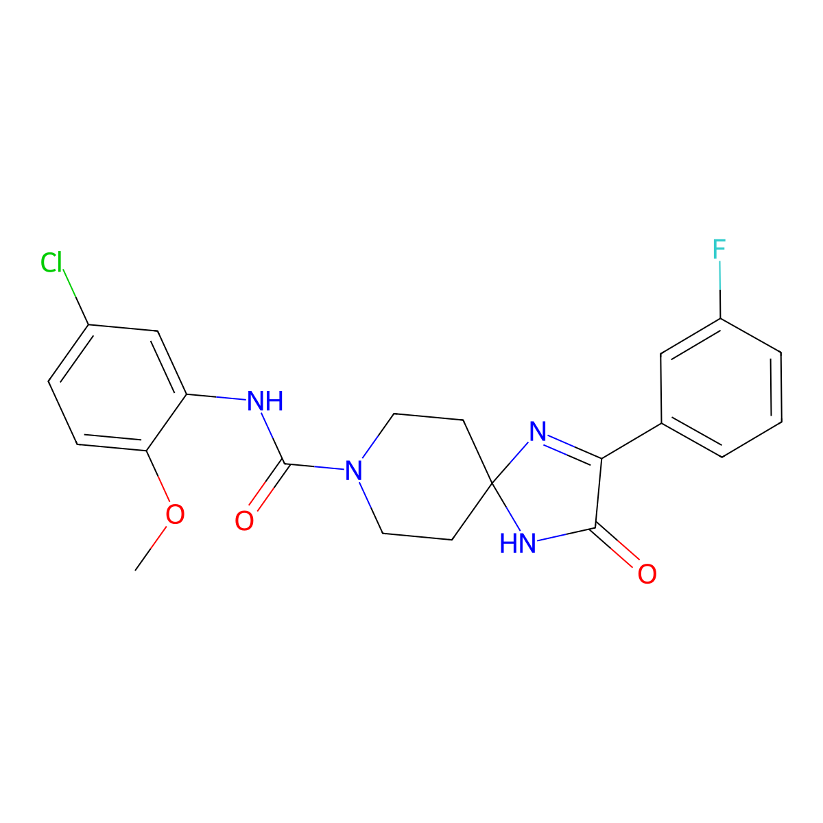 N-(5-chloro-2-methoxyphenyl)-2-(3-fluorophenyl)-3-oxo-1,4,8-triazaspiro[4.5]dec-1-ene-8-carboxamide molecular structure, CAS 1190018-90-6