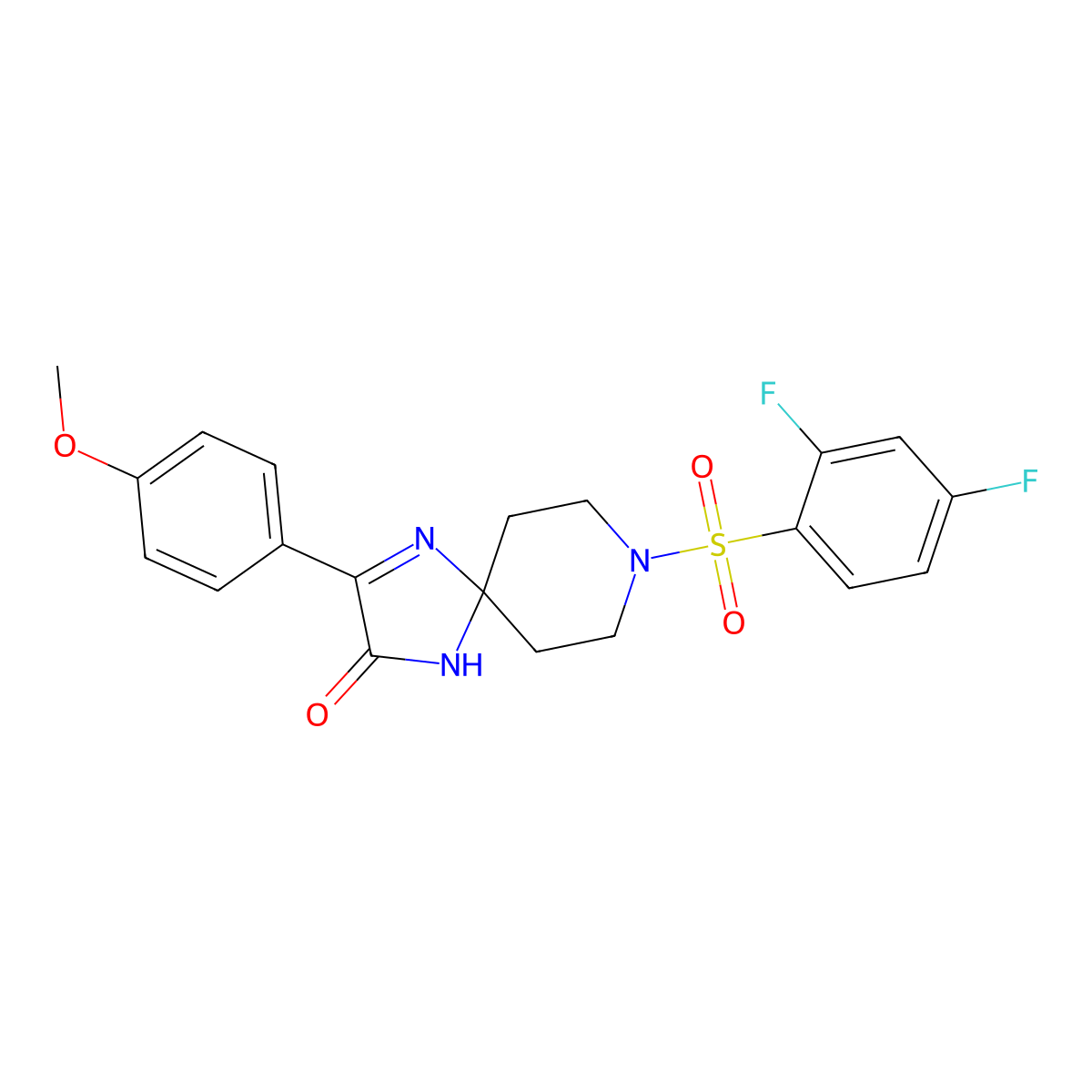 8-((2,4-Difluorophenyl)sulfonyl)-3-(4-methoxyphenyl)-1,4,8-triazaspiro[4.5]dec-3-en-2-one molecular structure, CAS 1190019-49-8