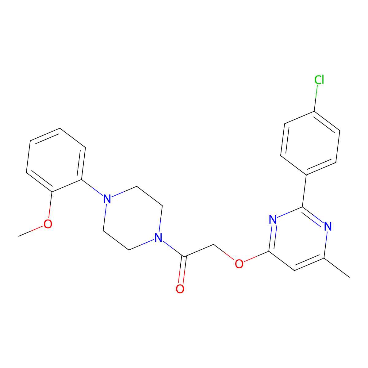 2-((2-(4-Chlorophenyl)-6-methylpyrimidin-4-yl)oxy)-1-(4-(2-methoxyphenyl)piperazin-1-yl)ethanone molecular structure, CAS 1190019-86-3