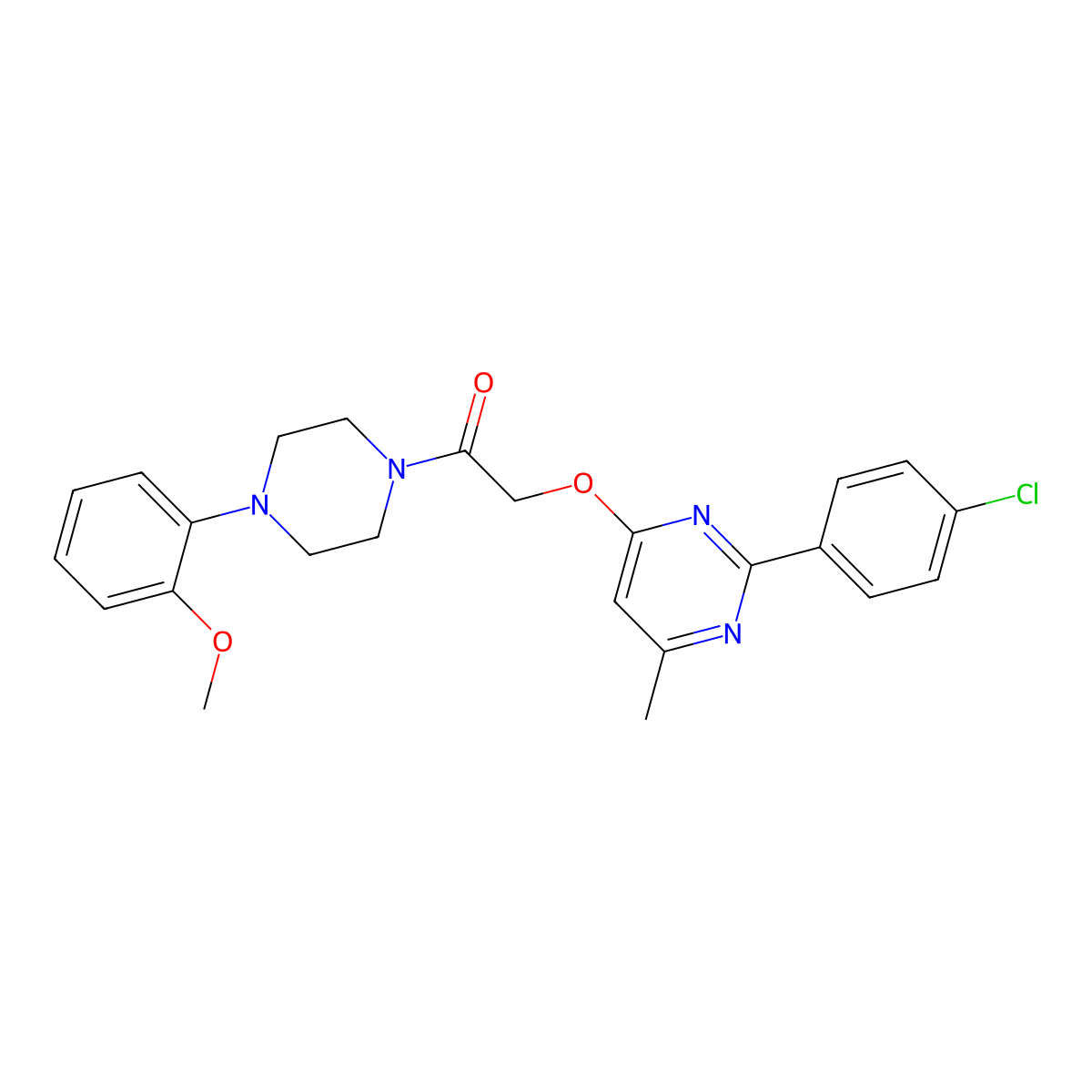 2-((2-(4-Chlorophenyl)-6-methylpyrimidin-4-yl)oxy)-1-(4-(2-methoxyphenyl)piperazin-1-yl)ethanone molecular structure, CAS 1190019-86-3