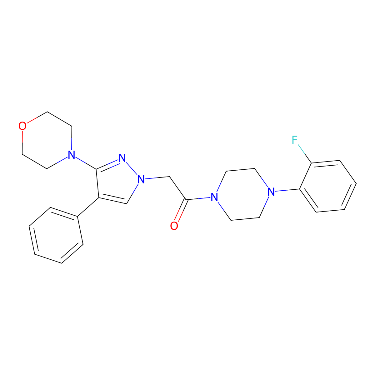 1-(4-(2-fluorophenyl)piperazin-1-yl)-2-(3-morpholino-4-phenyl-1H-pyrazol-1-yl)ethanone molecular structure, CAS 1190020-24-6