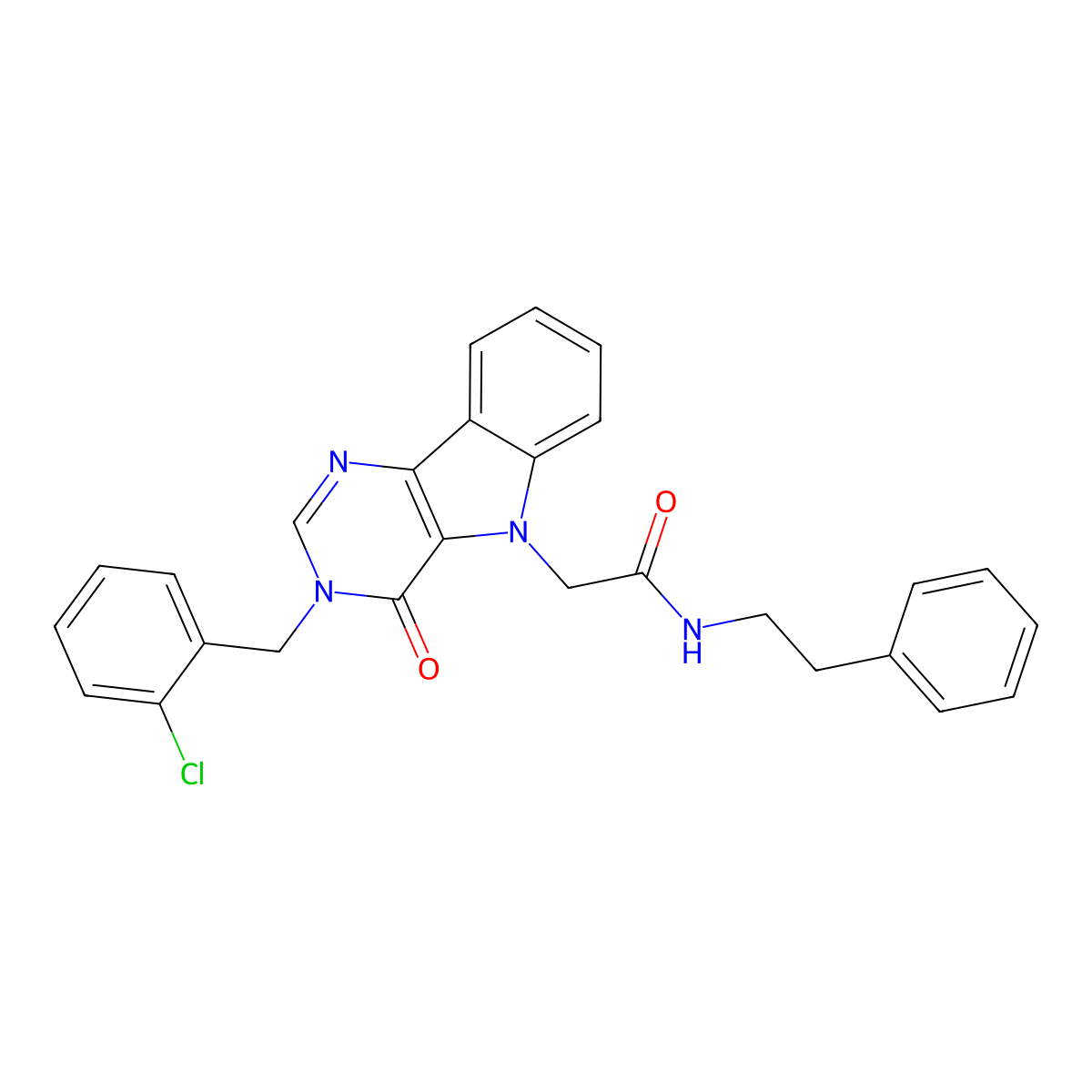 2-(3-(2-chlorobenzyl)-4-oxo-3H-pyrimido[5,4-b]indol-5(4H)-yl)-N-phenethylacetamide molecular structure, CAS 1190020-30-4