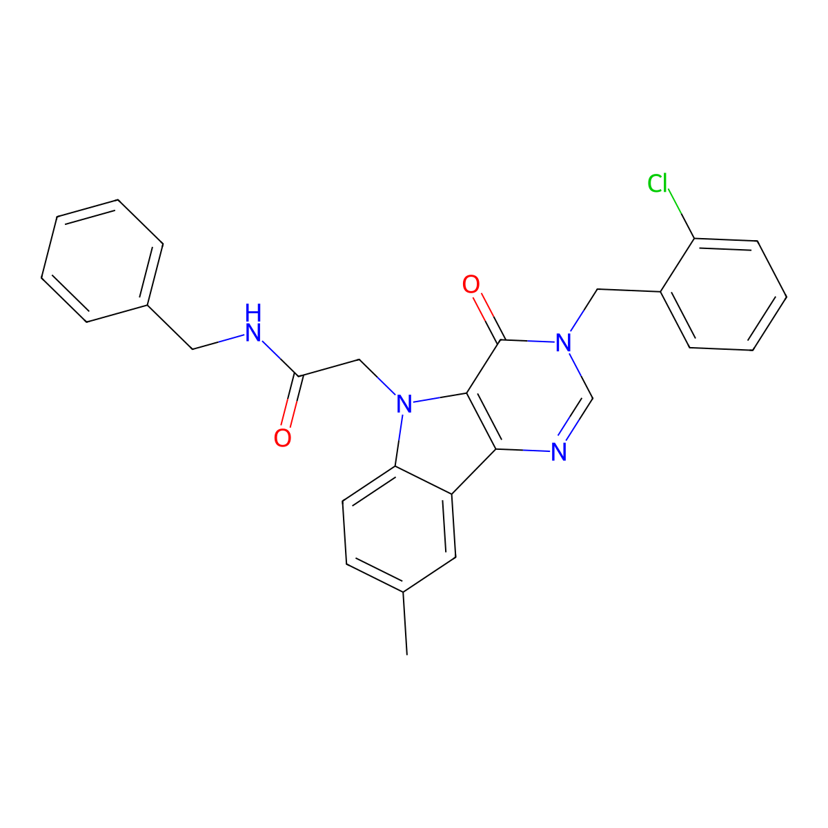 N-benzyl-2-(3-(2-chlorobenzyl)-8-methyl-4-oxo-3H-pyrimido[5,4-b]indol-5(4H)-yl)acetamide molecular structure, CAS 1190020-55-3
