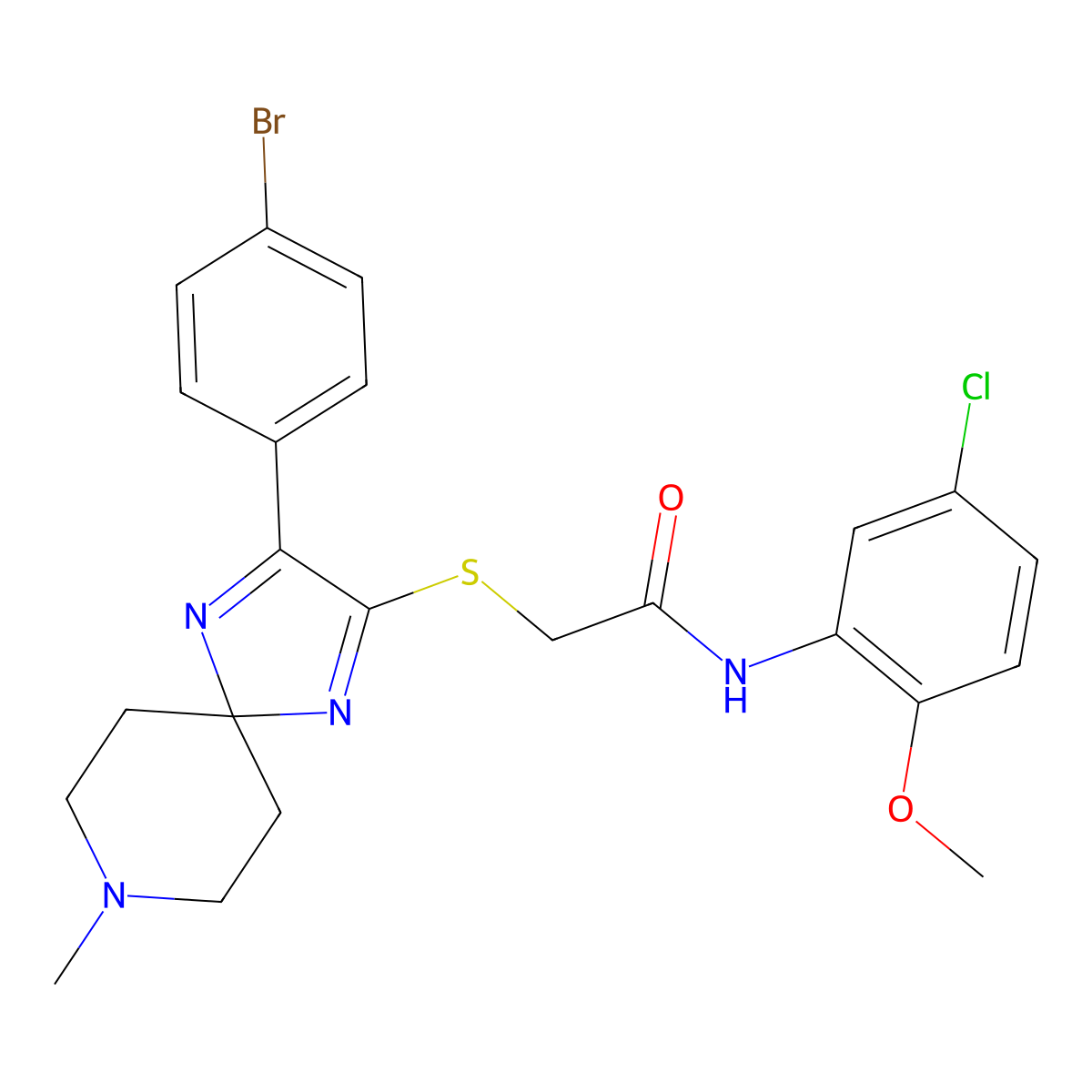2-((3-(4-bromophenyl)-8-methyl-1,4,8-triazaspiro[4.5]deca-1,3-dien-2-yl)thio)-N-(5-chloro-2-methoxyphenyl)acetamide molecular structure, CAS 1190020-80-4