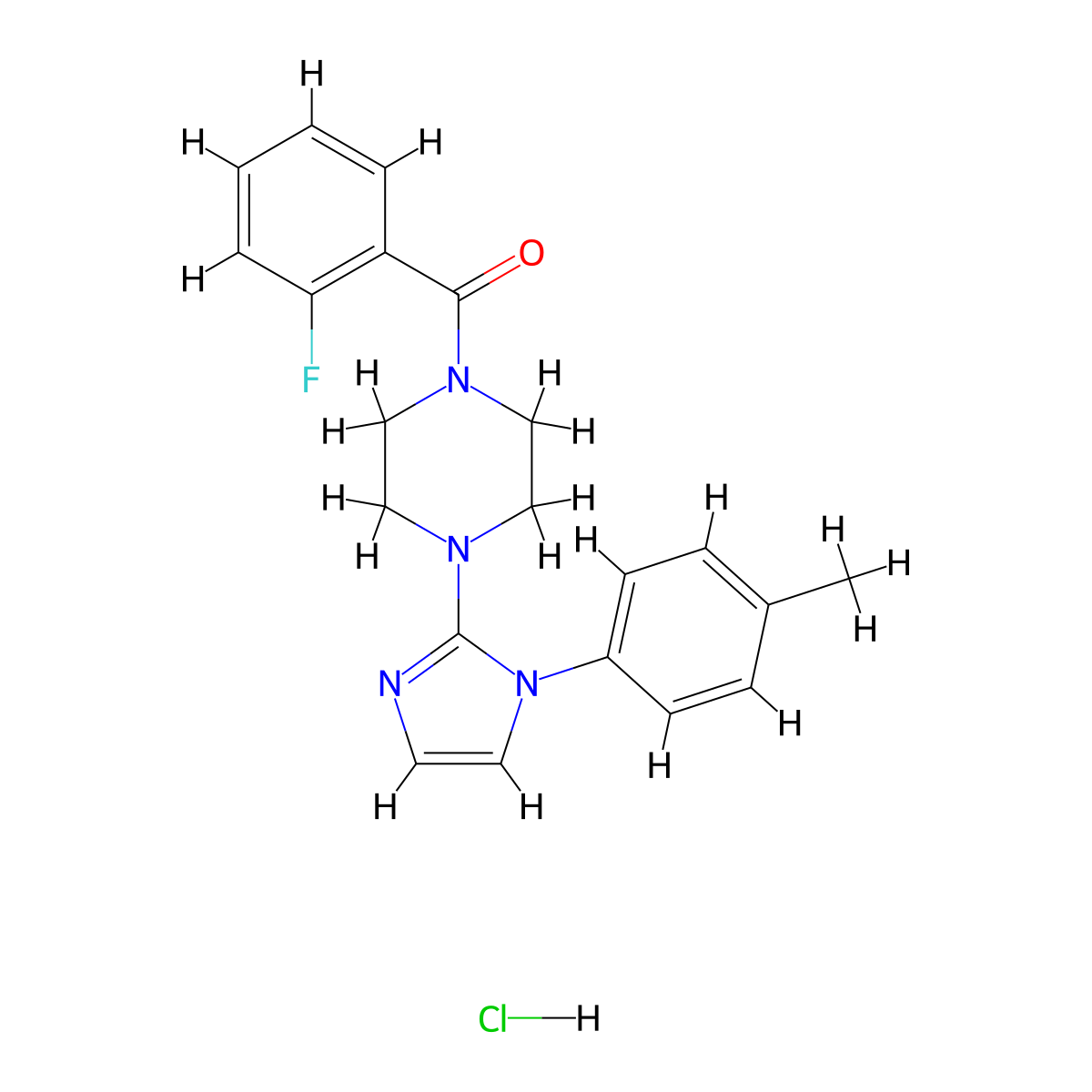 (2-fluorophenyl)(4-(1-(p-tolyl)-1H-imidazol-2-yl)piperazin-1-yl)methanone hydrochloride molecular structure, CAS 1190020-93-9