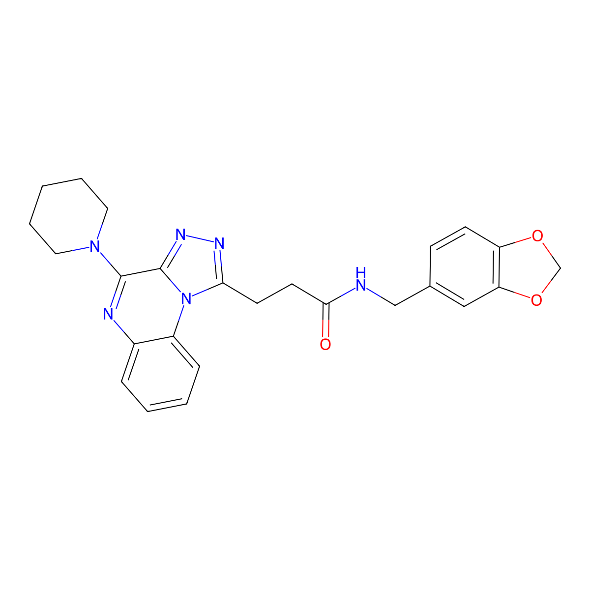 N-[(2H-1,3-benzodioxol-5-yl)methyl]-3-[4-(piperidin-1-yl)-[1,2,4]triazolo[4,3-a]quinoxalin-1-yl]propanamide molecular structure, CAS 1190021-61-4