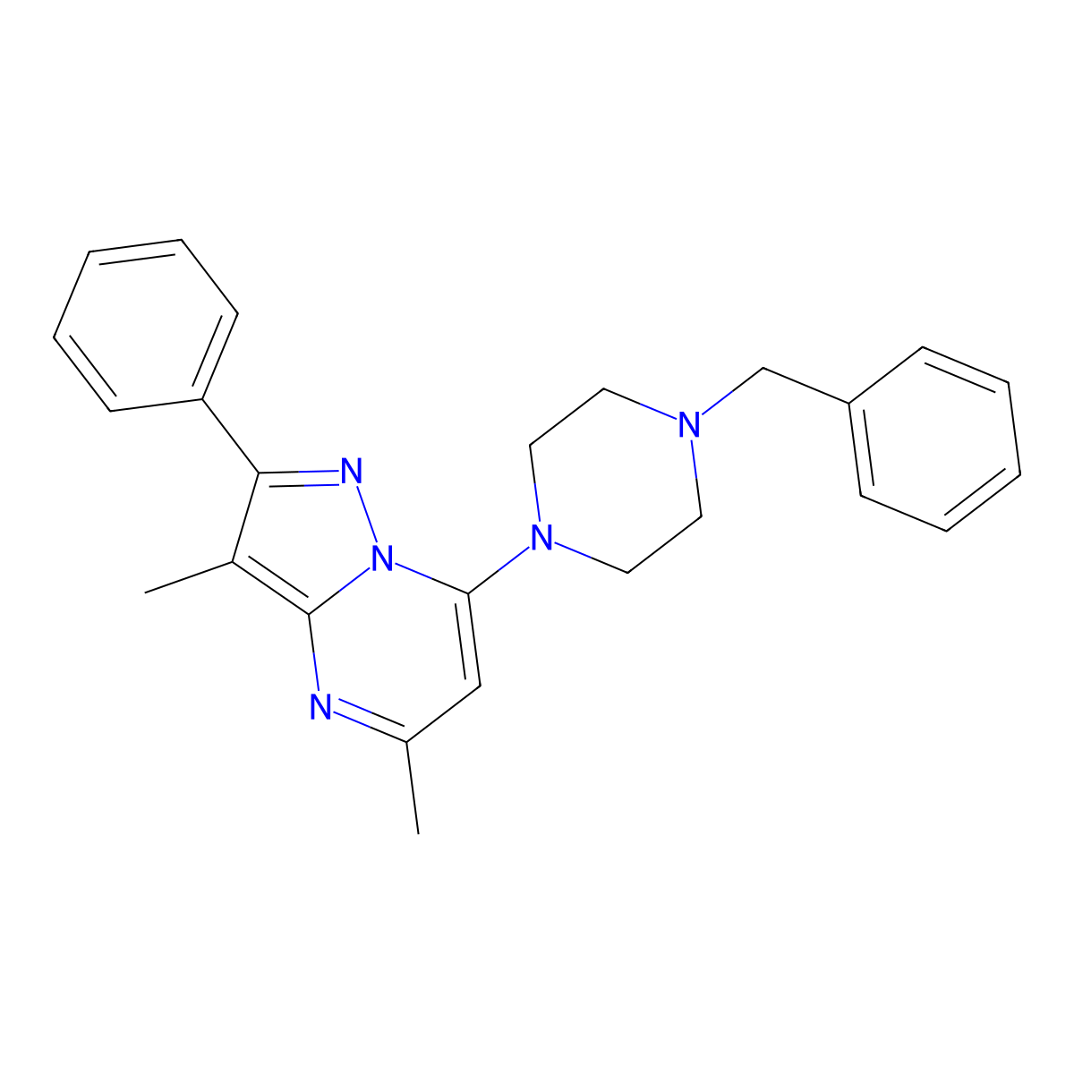 7-(4-Benzylpiperazin-1-yl)-3,5-dimethyl-2-phenylpyrazolo[1,5-a]pyrimidine molecular structure, CAS 1190021-80-7