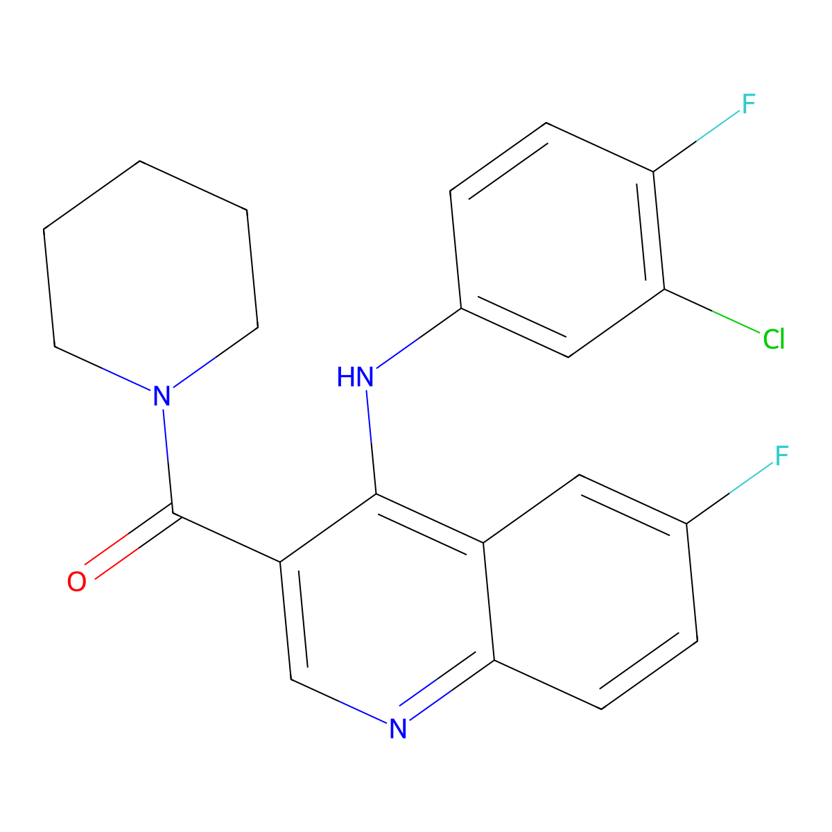 (4-((3-Chloro-4-fluorophenyl)amino)-6-fluoroquinolin-3-yl)(piperidin-1-yl)methanone molecular structure, CAS 1190021-93-2