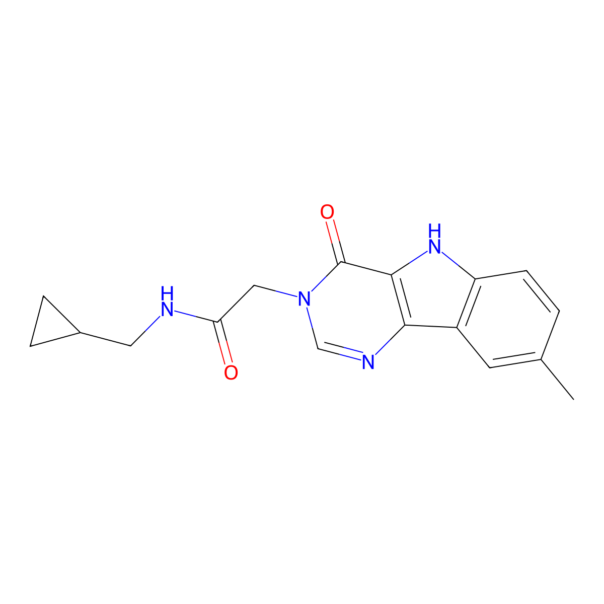 N-(cyclopropylmethyl)-2-(8-methyl-4-oxo-4,5-dihydro-3H-pyrimido[5,4-b]indol-3-yl)acetamide molecular structure, CAS 1190022-08-2
