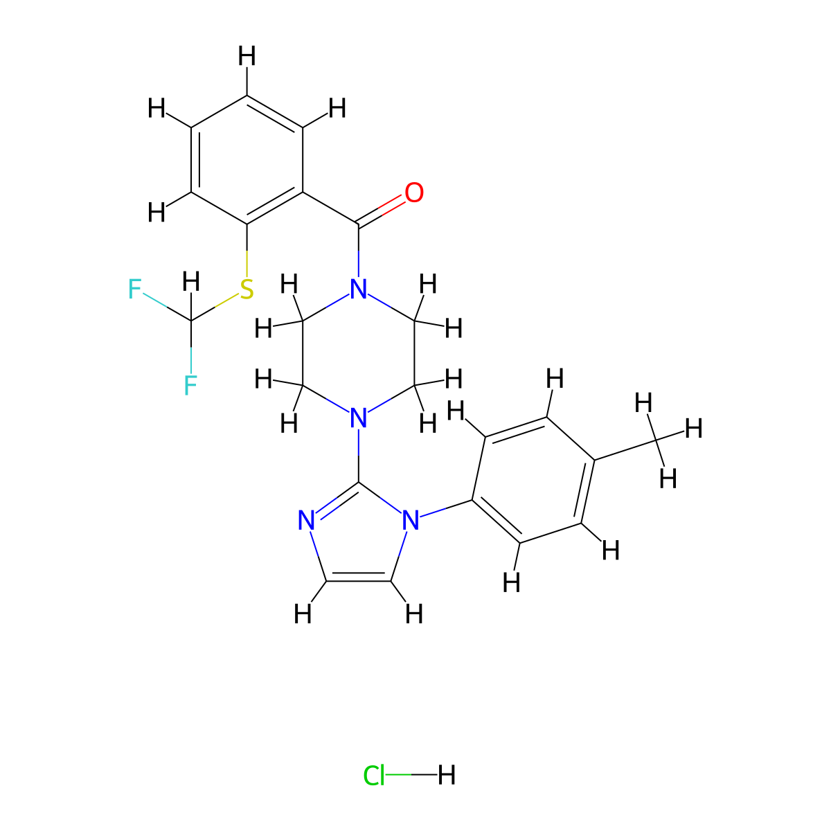 (2-((difluoromethyl)thio)phenyl)(4-(1-(p-tolyl)-1H-imidazol-2-yl)piperazin-1-yl)methanone hydrochloride molecular structure, CAS 1190022-48-0