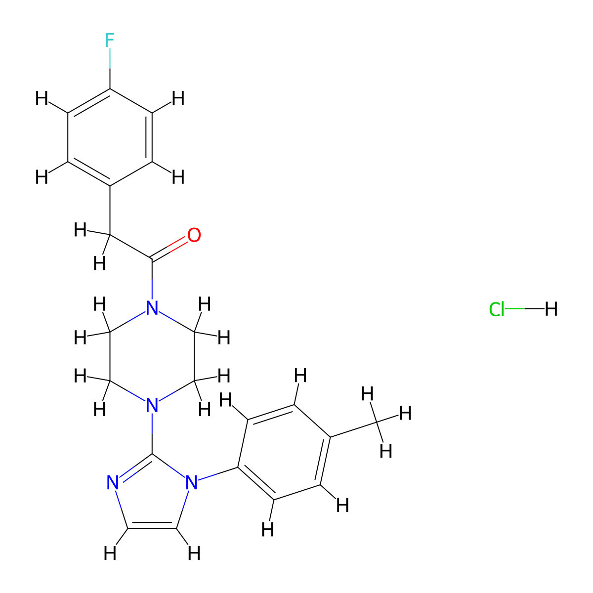2-(4-fluorophenyl)-1-(4-(1-(p-tolyl)-1H-imidazol-2-yl)piperazin-1-yl)ethanone hydrochloride molecular structure, CAS 1190023-30-3