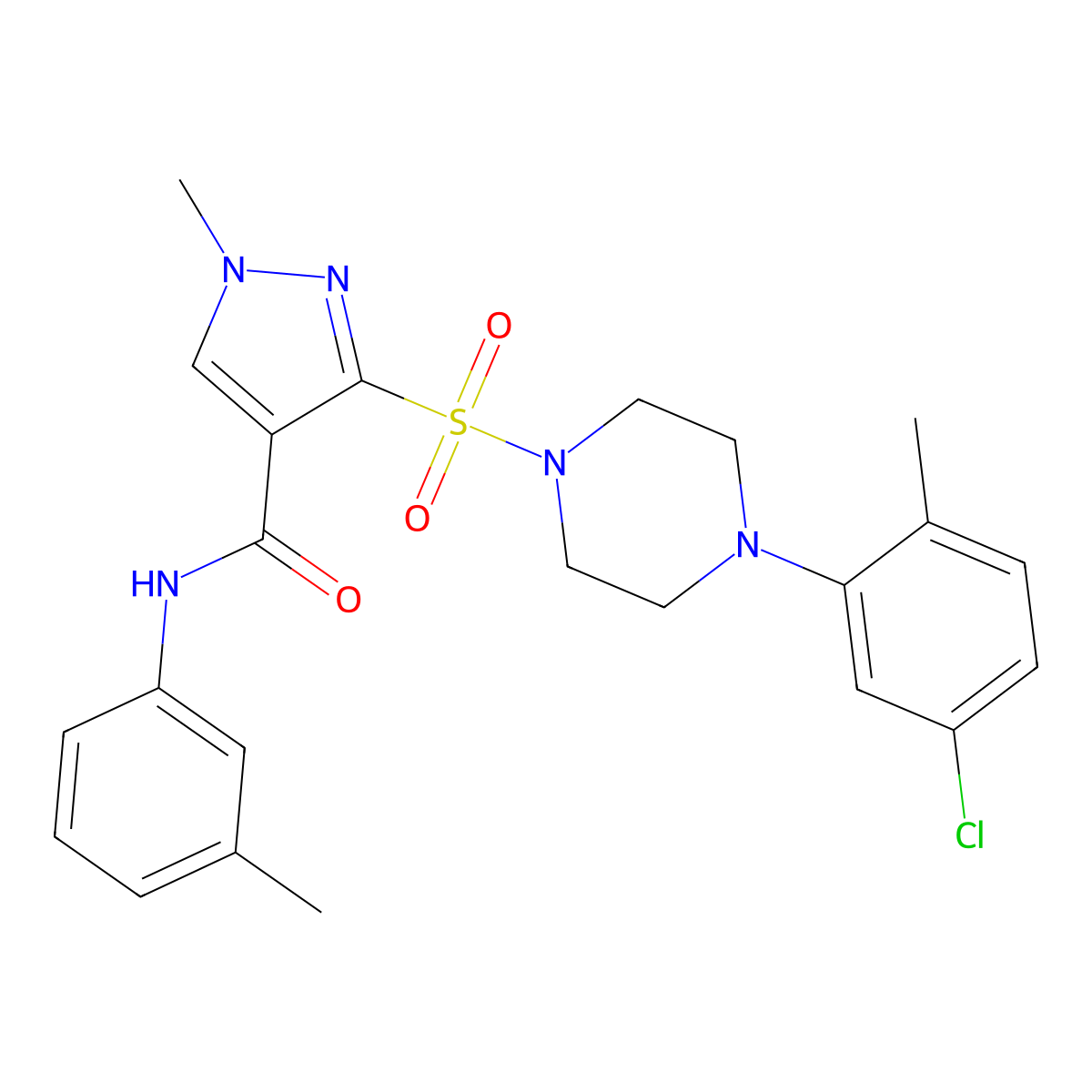 3-{[4-(5-chloro-2-methylphenyl)piperazin-1-yl]sulfonyl}-1-methyl-N-(3-methylphenyl)-1H-pyrazole-4-carboxamide molecular structure, CAS 1190023-37-0