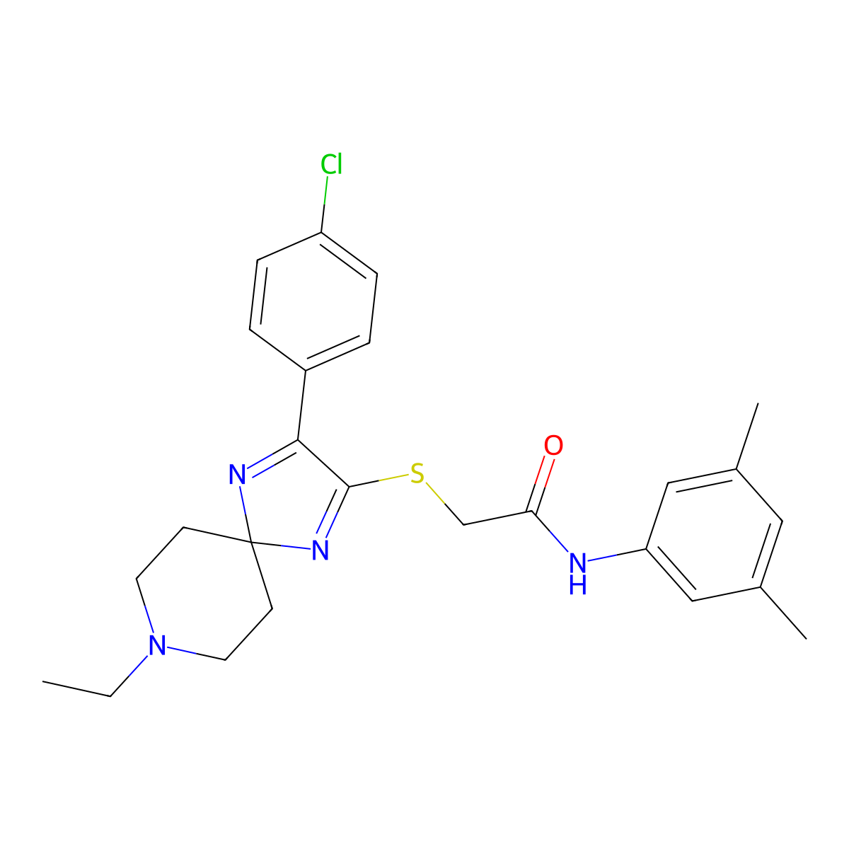 2-{[3-(4-Chlorophenyl)-8-ethyl-1,4,8-triazaspiro[4.5]deca-1,3-dien-2-YL]sulfanyl}-N-(3,5-dimethylphenyl)acetamide molecular structure, CAS 1190023-62-1