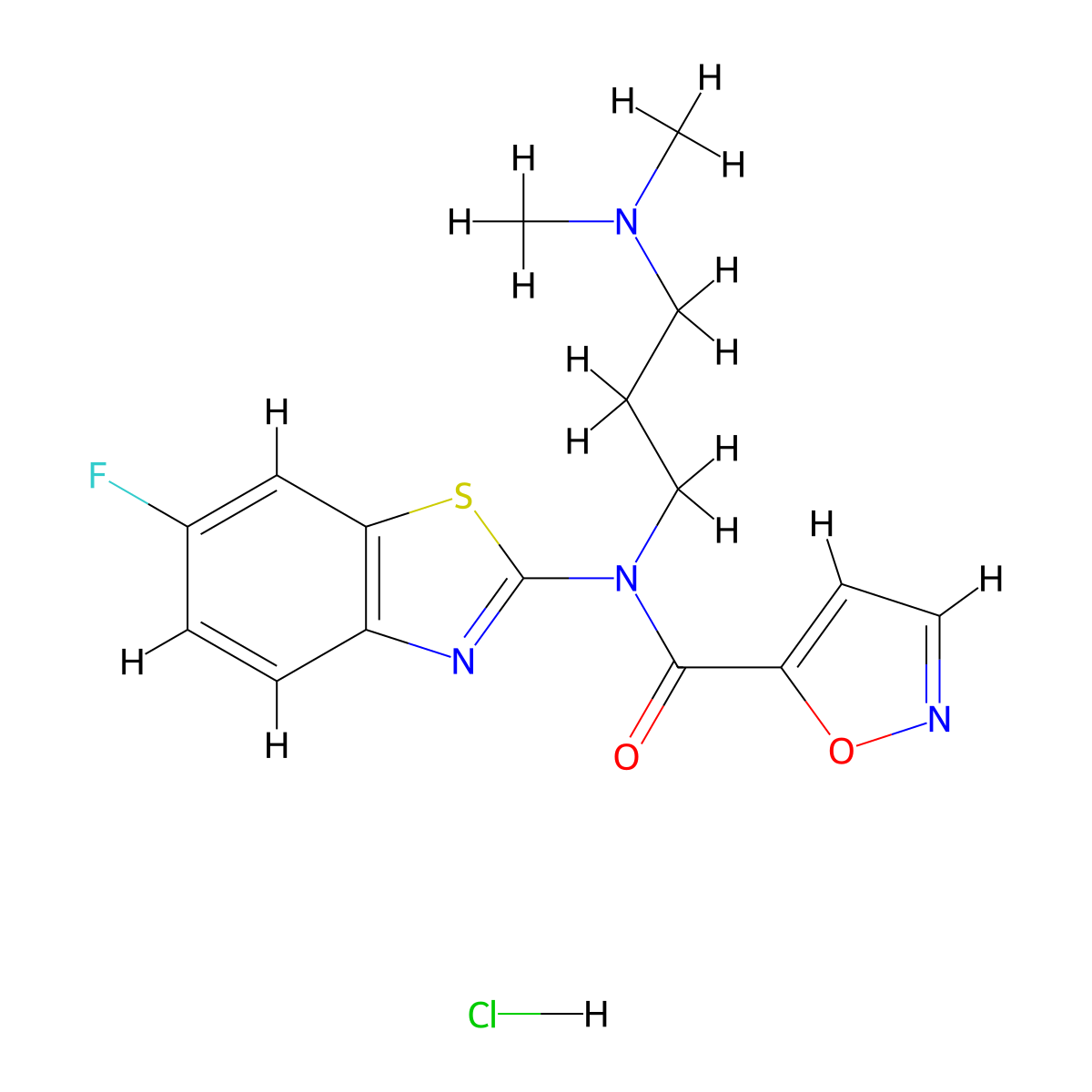 N-(3-(dimethylamino)propyl)-N-(6-fluorobenzo[d]thiazol-2-yl)isoxazole-5-carboxamide hydrochloride molecular structure, CAS 1190023-68-7