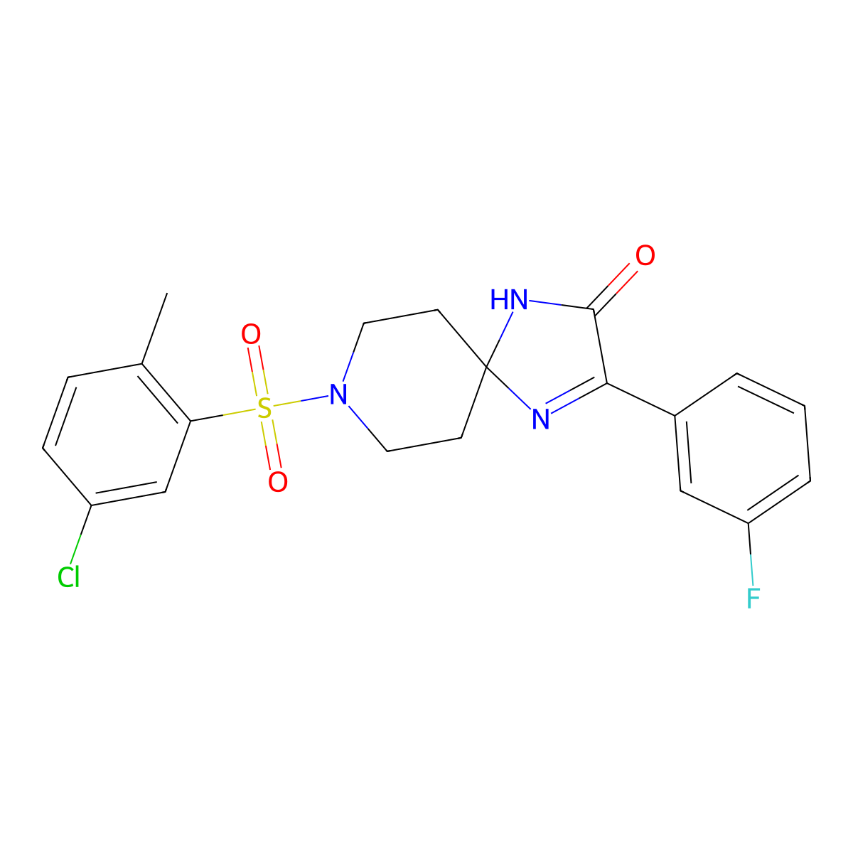8-((5-Chloro-2-methylphenyl)sulfonyl)-3-(3-fluorophenyl)-1,4,8-triazaspiro[4.5]dec-3-en-2-one molecular structure, CAS 1190023-76-7