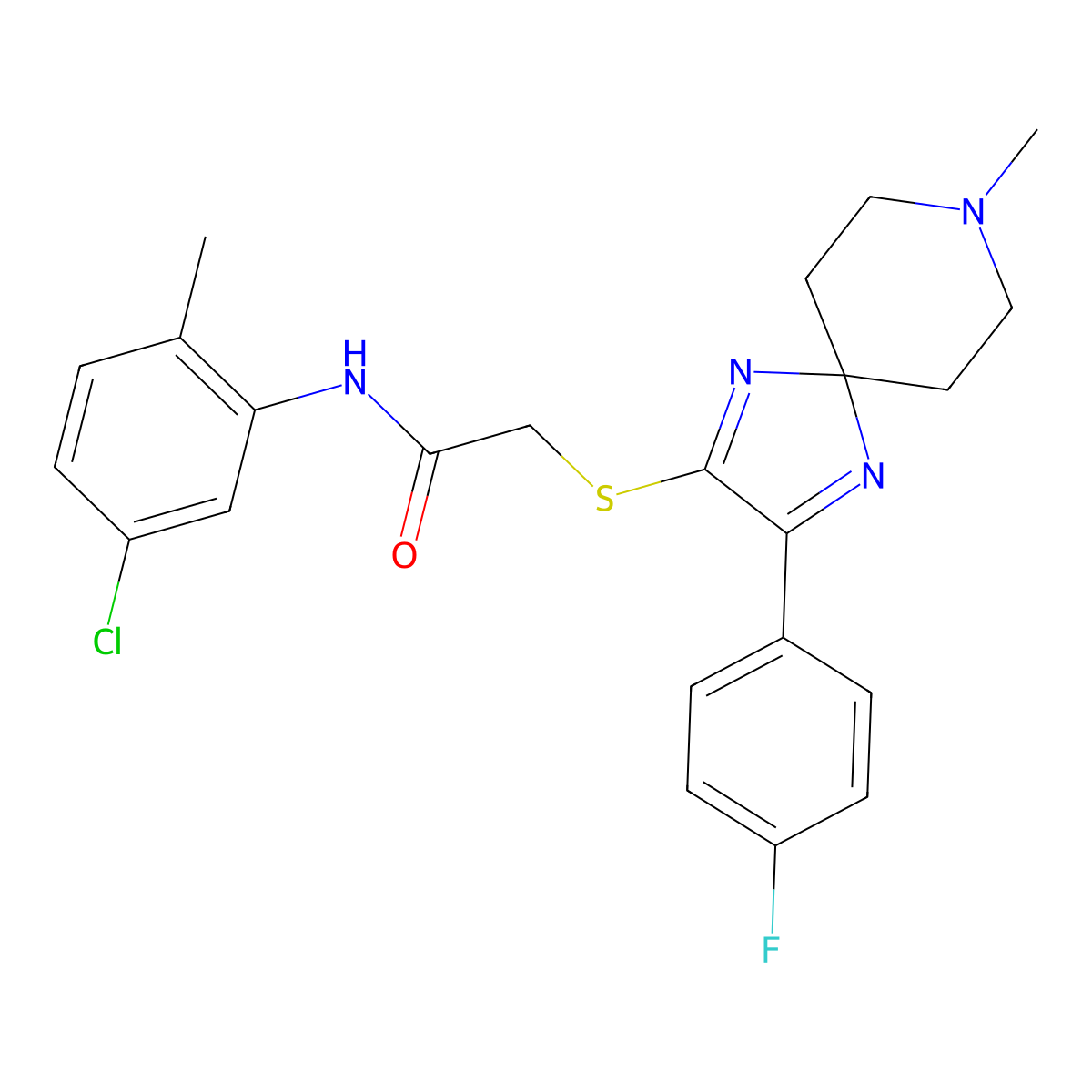 N-(5-Chloro-2-methylphenyl)-2-{[3-(4-fluorophenyl)-8-methyl-1,4,8-triazaspiro[4.5]deca-1,3-dien-2-YL]sulfanyl}acetamide molecular structure, CAS 1190023-88-1