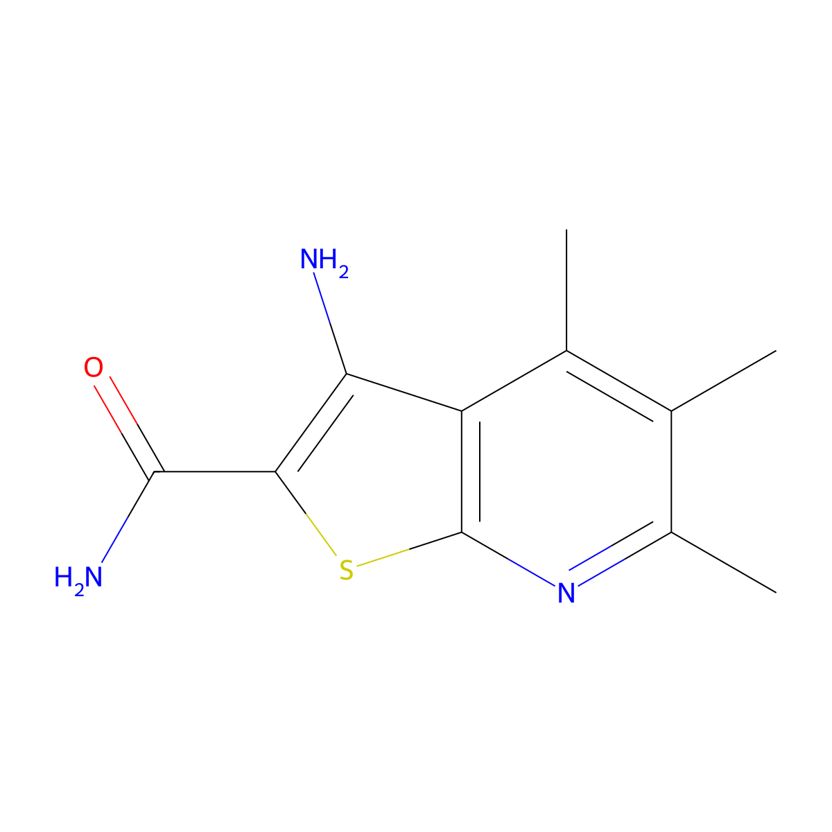3-Amino-4,5,6-trimethylthieno(2,3-b)pyridine-2-carboxamide molecular structure, CAS 119003-37-1