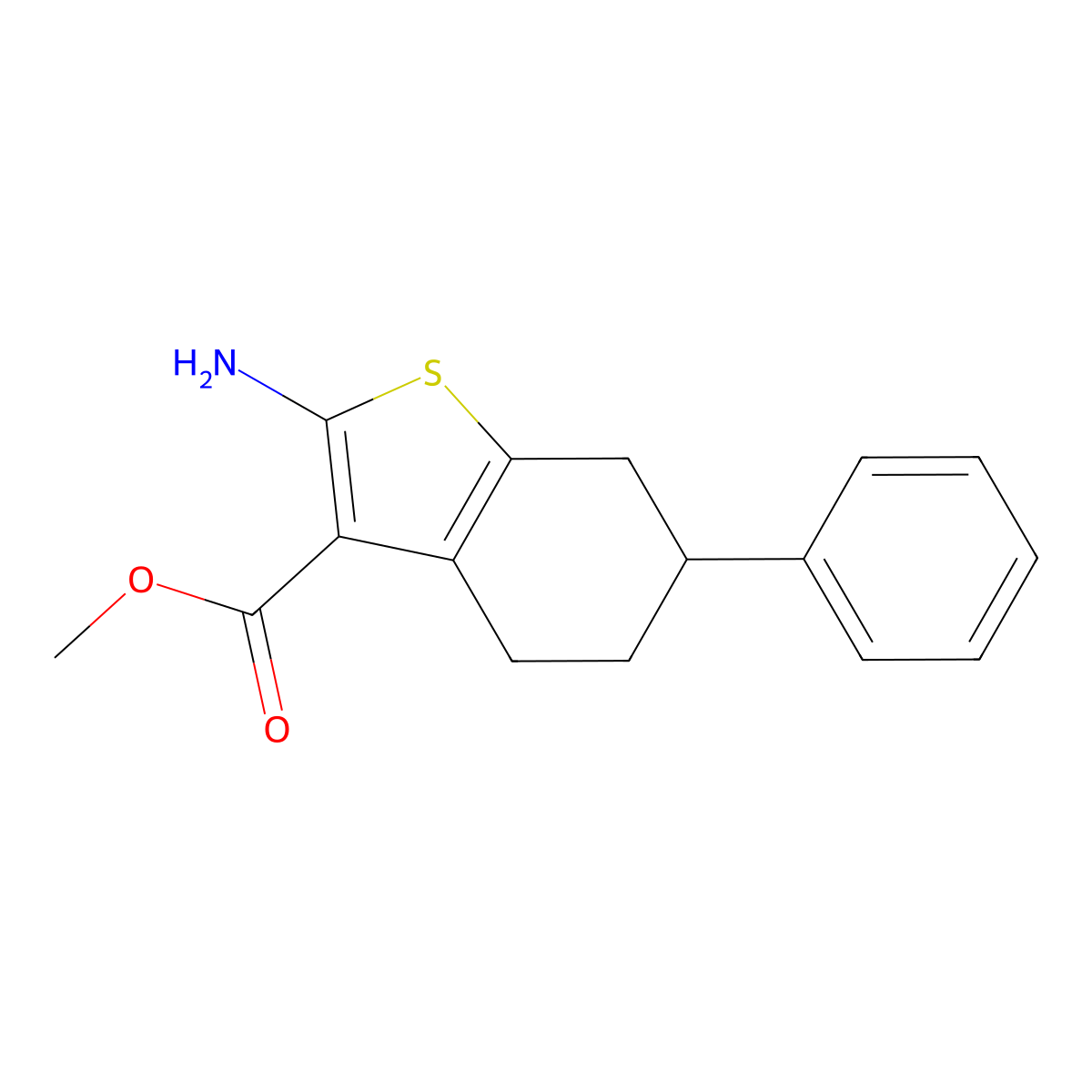 Methyl 2-amino-6-phenyl-4,5,6,7-tetrahydro-1-benzothiophene-3-carboxylate molecular structure, CAS 119004-72-7