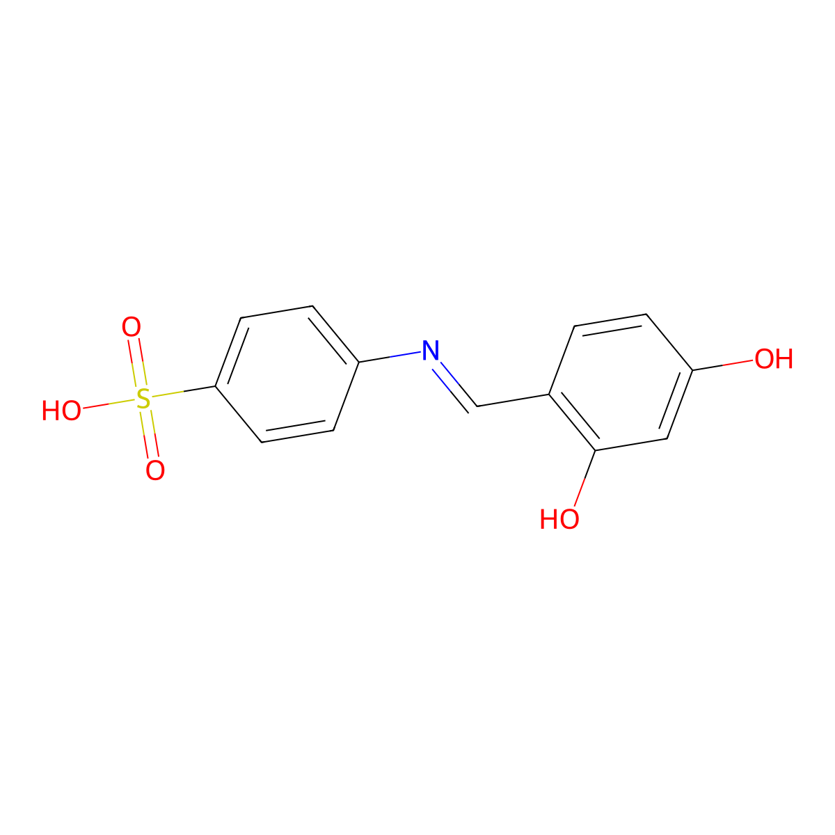 4-{[(2,4-Dihydroxyphenyl)methylidene]amino}benzene-1-sulfonic acid molecular structure, CAS 119004-76-1