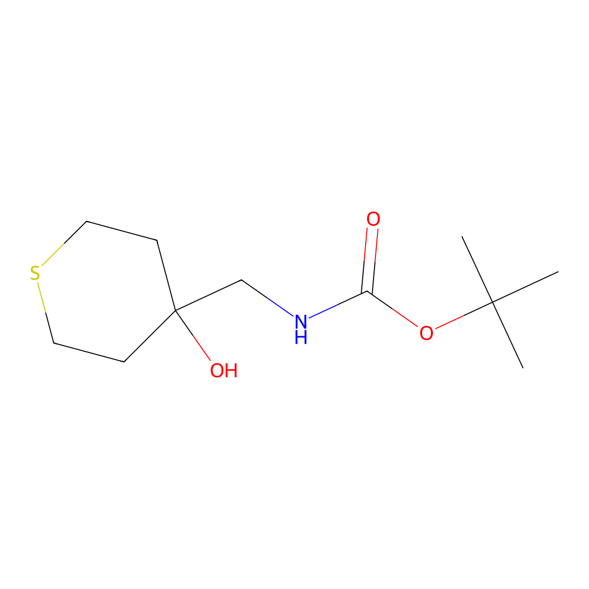 tert-Butyl ((4-hydroxytetrahydro-2H-thiopyran-4-yl)methyl)carbamate molecular structure, CAS 1190044-28-0