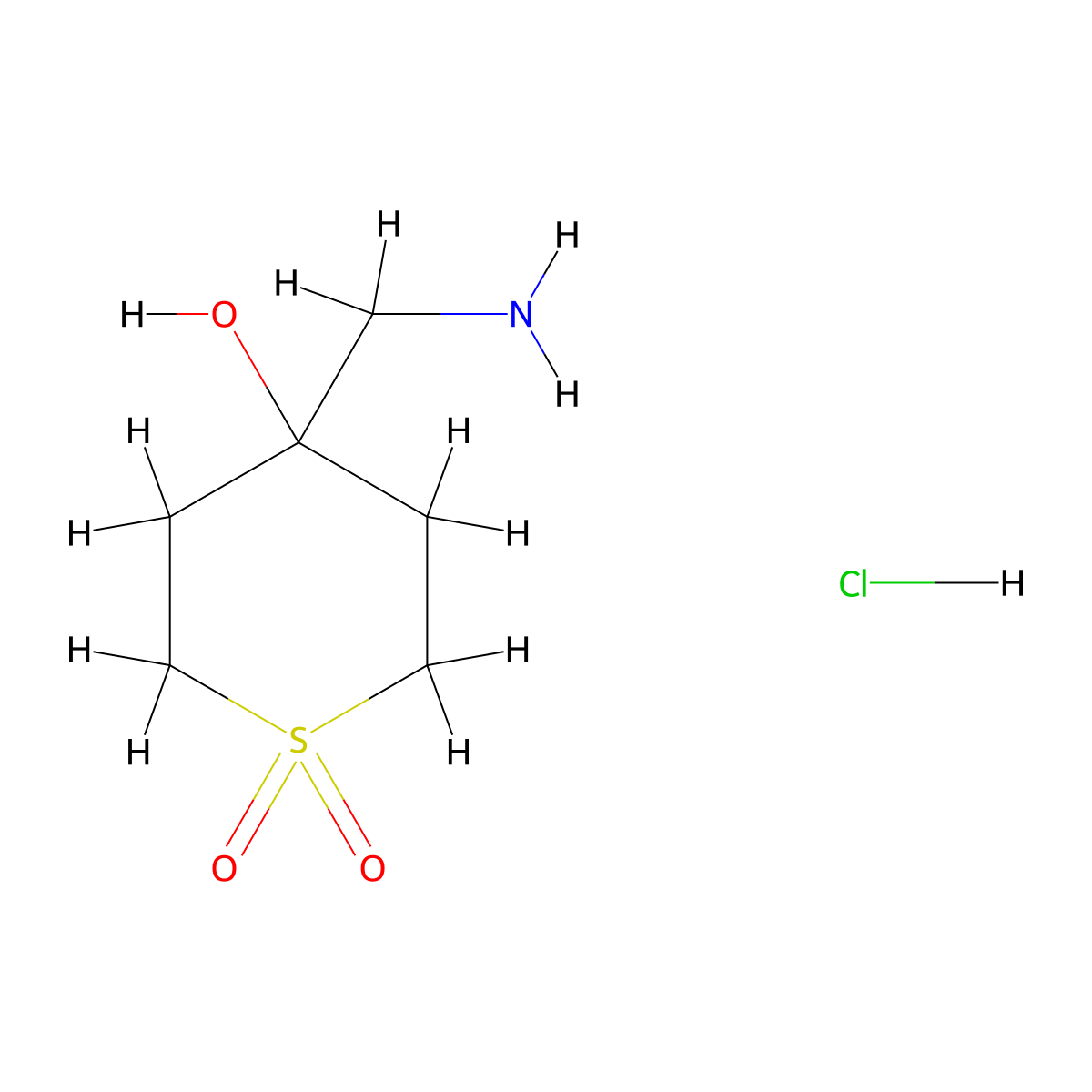 4-(Aminomethyl)tetrahydro-1-thiapyran-4-ol-1,1-dioxide hcl molecular structure, CAS 1190044-30-4
