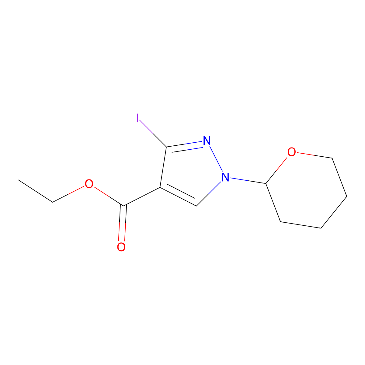 ethyl 3-iodo-1-(tetrahydro-2H-pyran-2-yl)-1H-pyrazole-4-carboxylate molecular structure, CAS 1190060-37-7