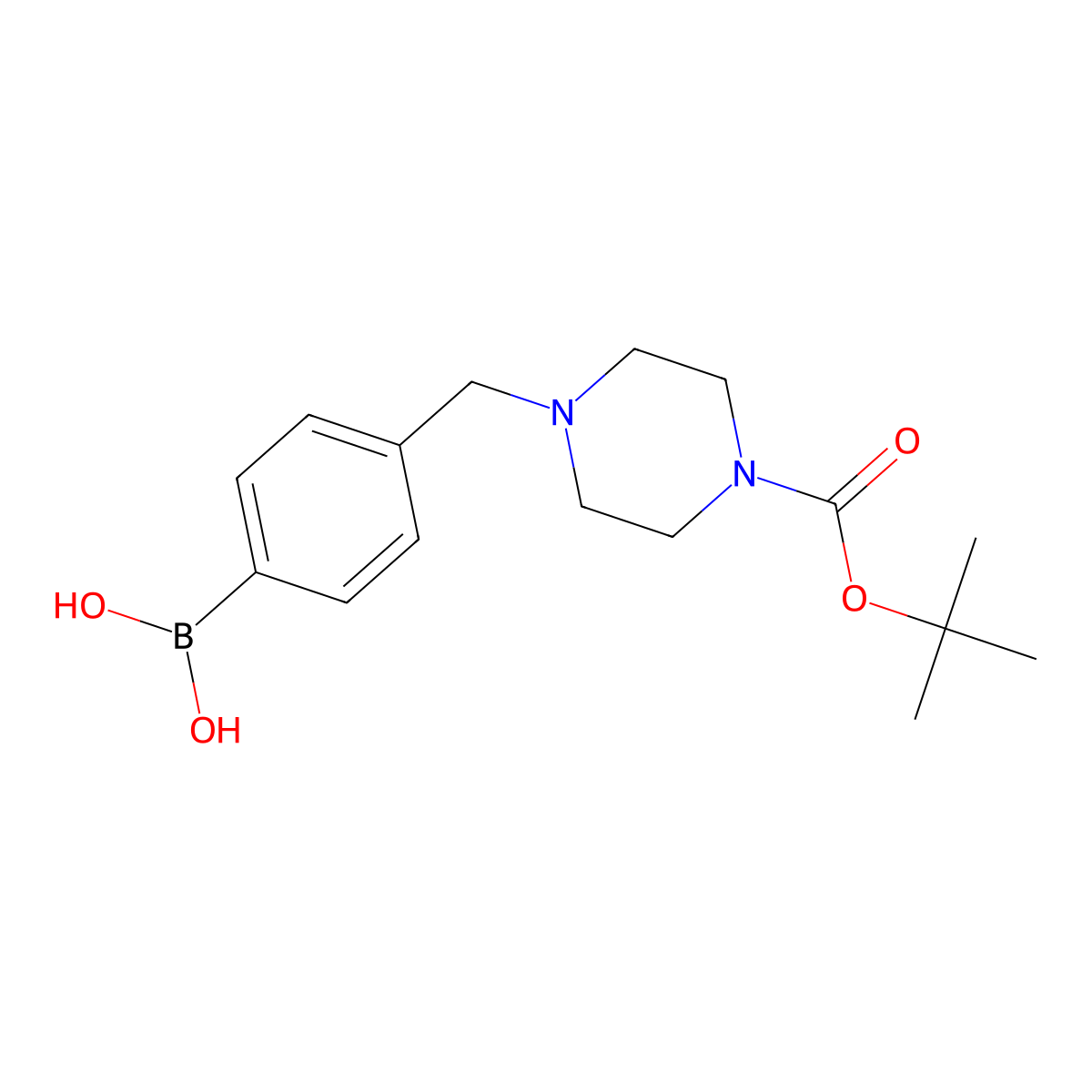 (4-((4-(tert-Butoxycarbonyl)piperazin-1-yl)methyl)phenyl)boronic acid molecular structure, CAS 1190095-10-3